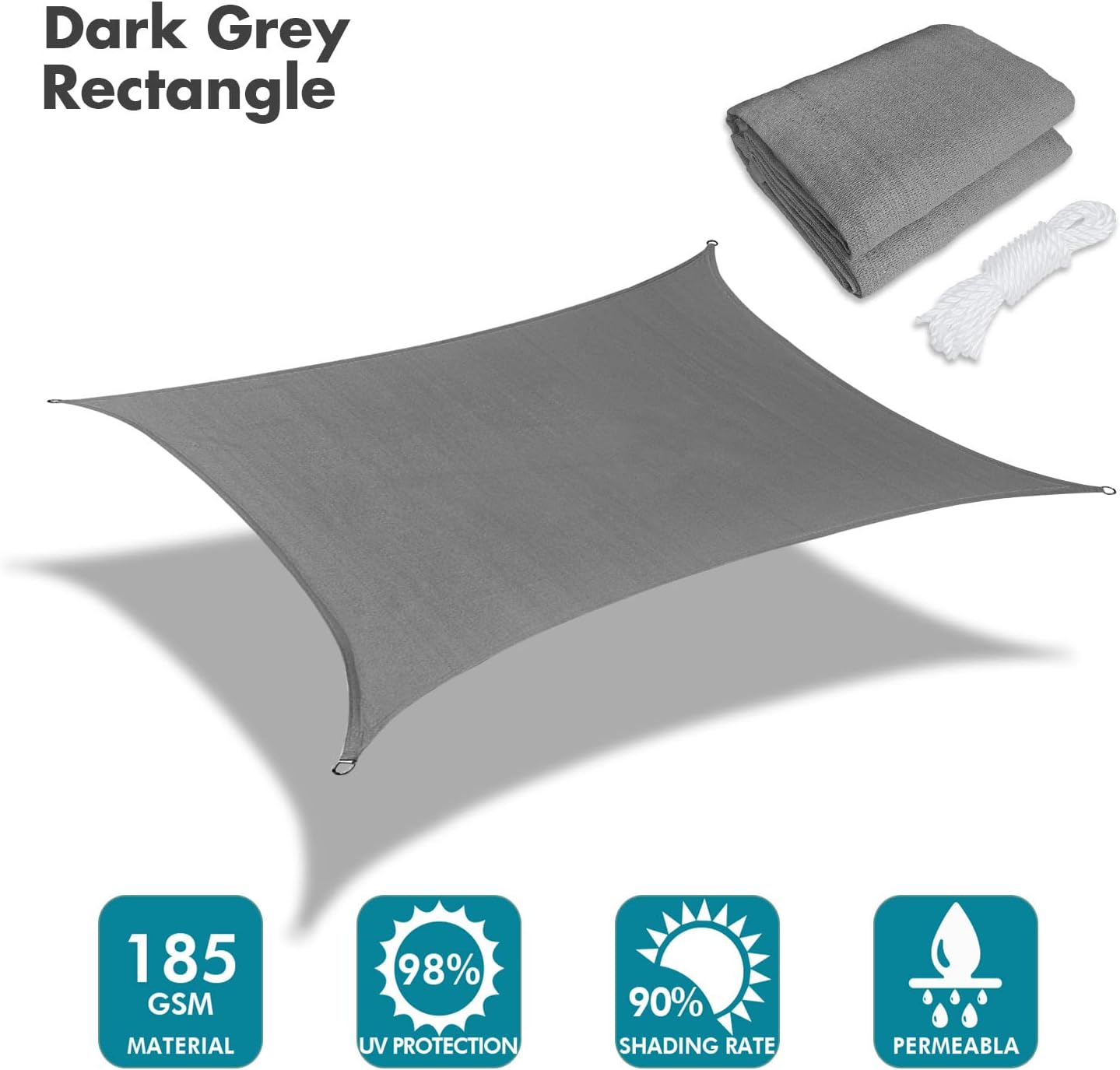 KANAGAWA 14'X24' Dark Gray Custom Size Sun Shade Sail Rectangle UV Block Canopy Cover for Patio Backyard Lawn Garden Outdoor (Customized Available)