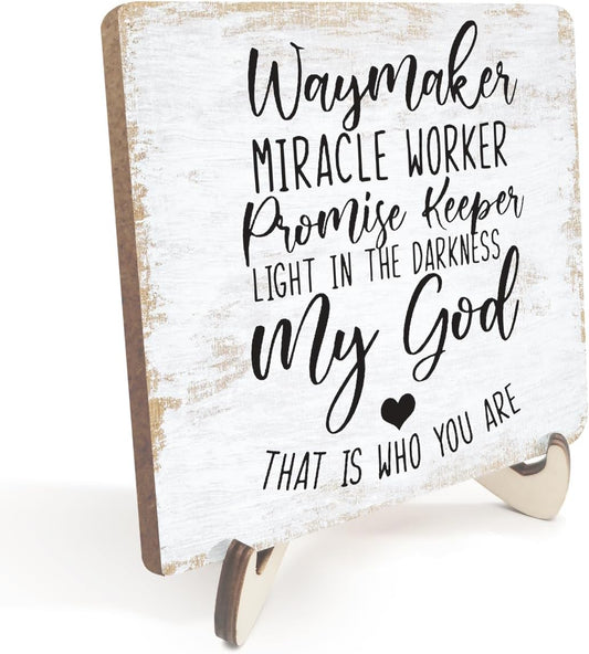 Motivational Wood Sign Rustic Desk Decor Home Farmhouse Office Decor Work Table Desk Accessories Decorative Christian Religious Bible Verse Faith Decorations Office Supplies for Desk Cubicle Decor