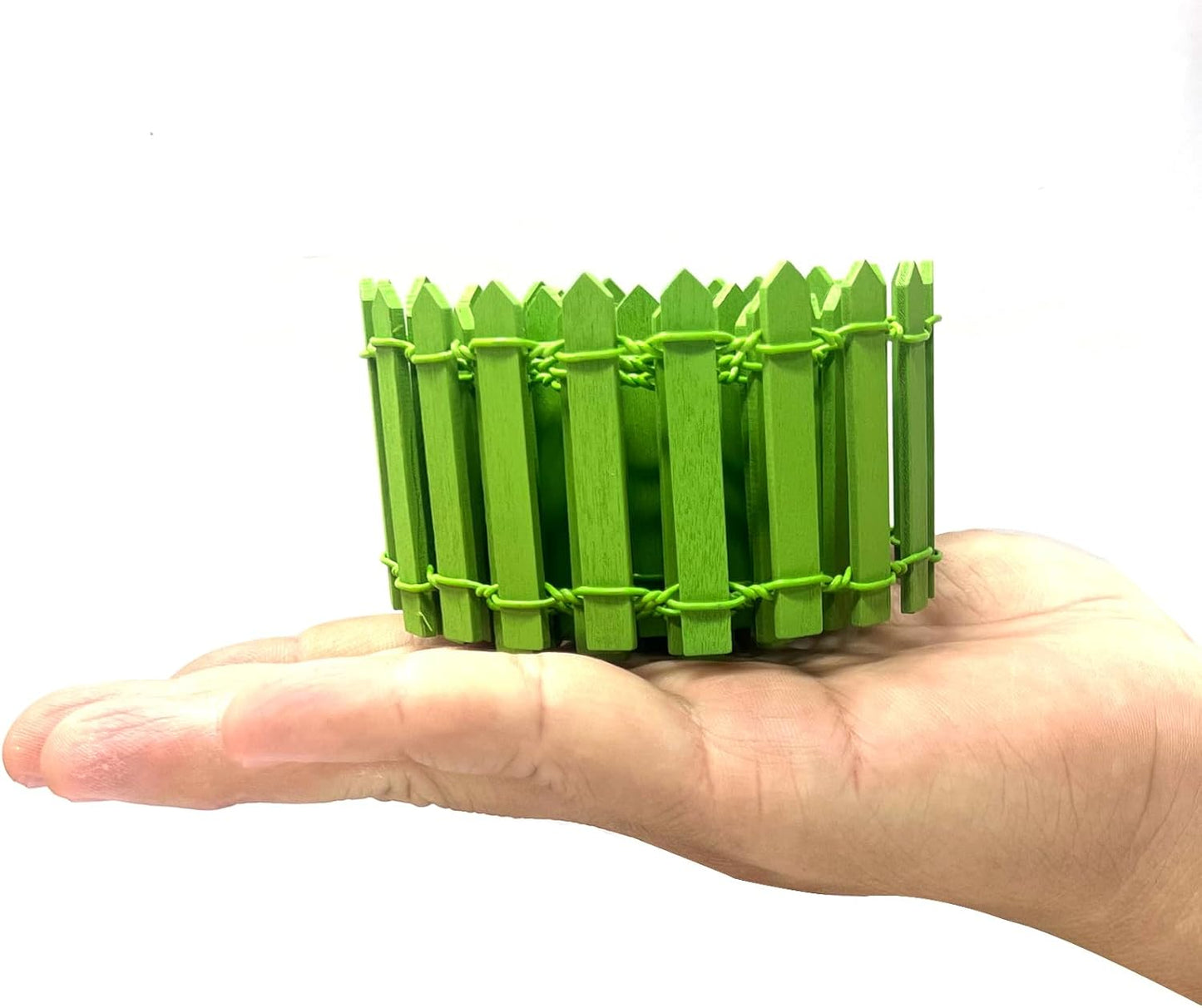 35 Inches Mini Fairy Garden Fence DIY Small Wood Decorative Picket Fence Micro Landscape Miniature Ornaments for Dollhouse, Crafts, Diorama Project, Plant Pot, Green