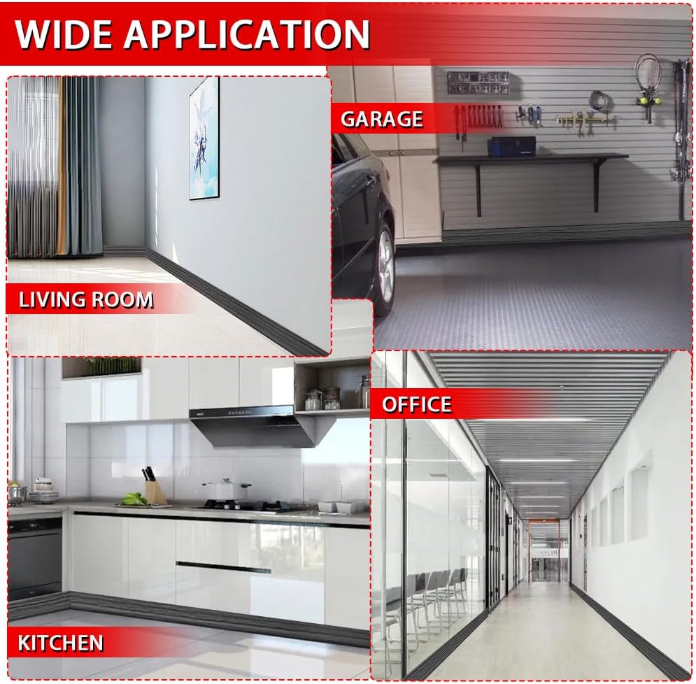 Vinyl Wall Base Baseboard Molding Trim 6" Flexible Self Adhesive Rubber Wall Base Moulding Trim Peel and Stick Design, 6 Inch x 40 Feet, Dark Gray Wood