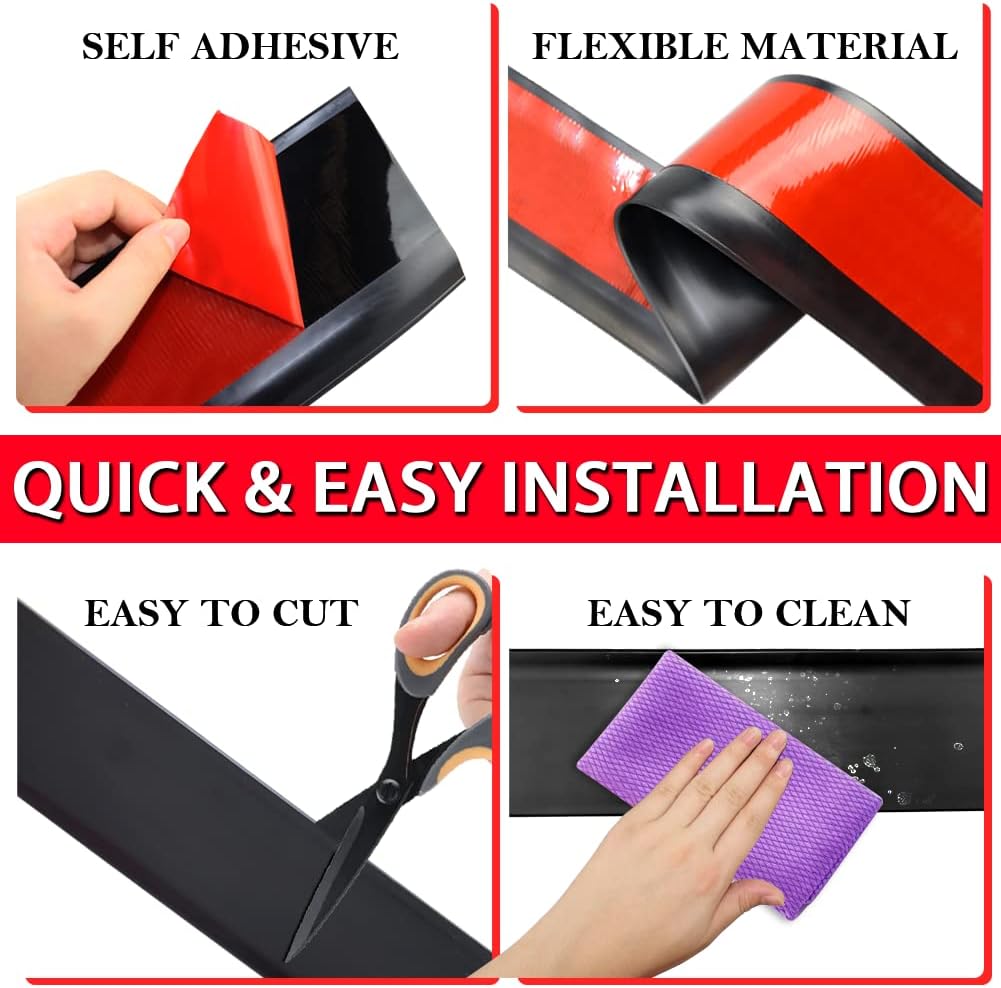 Vinyl Wall Base Baseboard Molding Trim 4" Flexible Self Adhesive Rubber Wall Base Moulding Trim Peel and Stick Design, 4 Inch x 60 Feet, Black