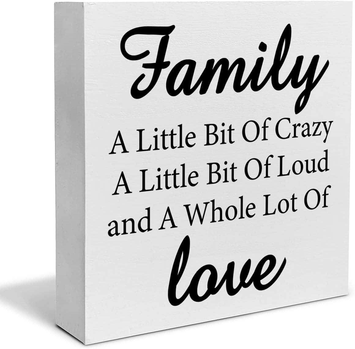 Family a Little Bit of Crazy Decorative Wooden Box Sign Family Quote Wood Block Plaque Decor Rustic Shelf or Wall Display for Home Living Room Bedroom