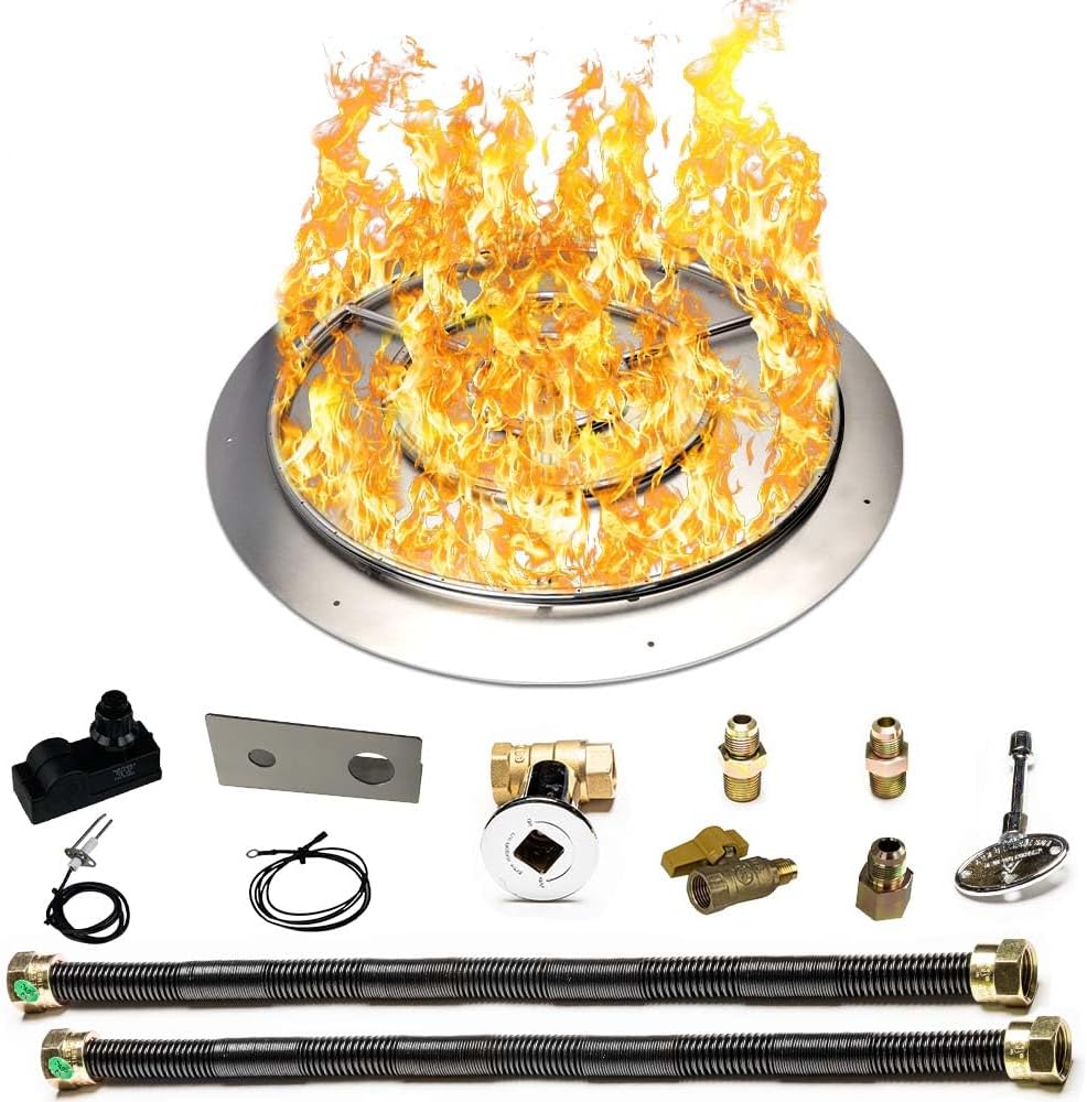 Stainless Steel Fire Pit Burner Pan & Ring Deluxe Kit for Natural Gas, 36-Inch Pan, 30-Inch Ring, 250,000 BTU Max