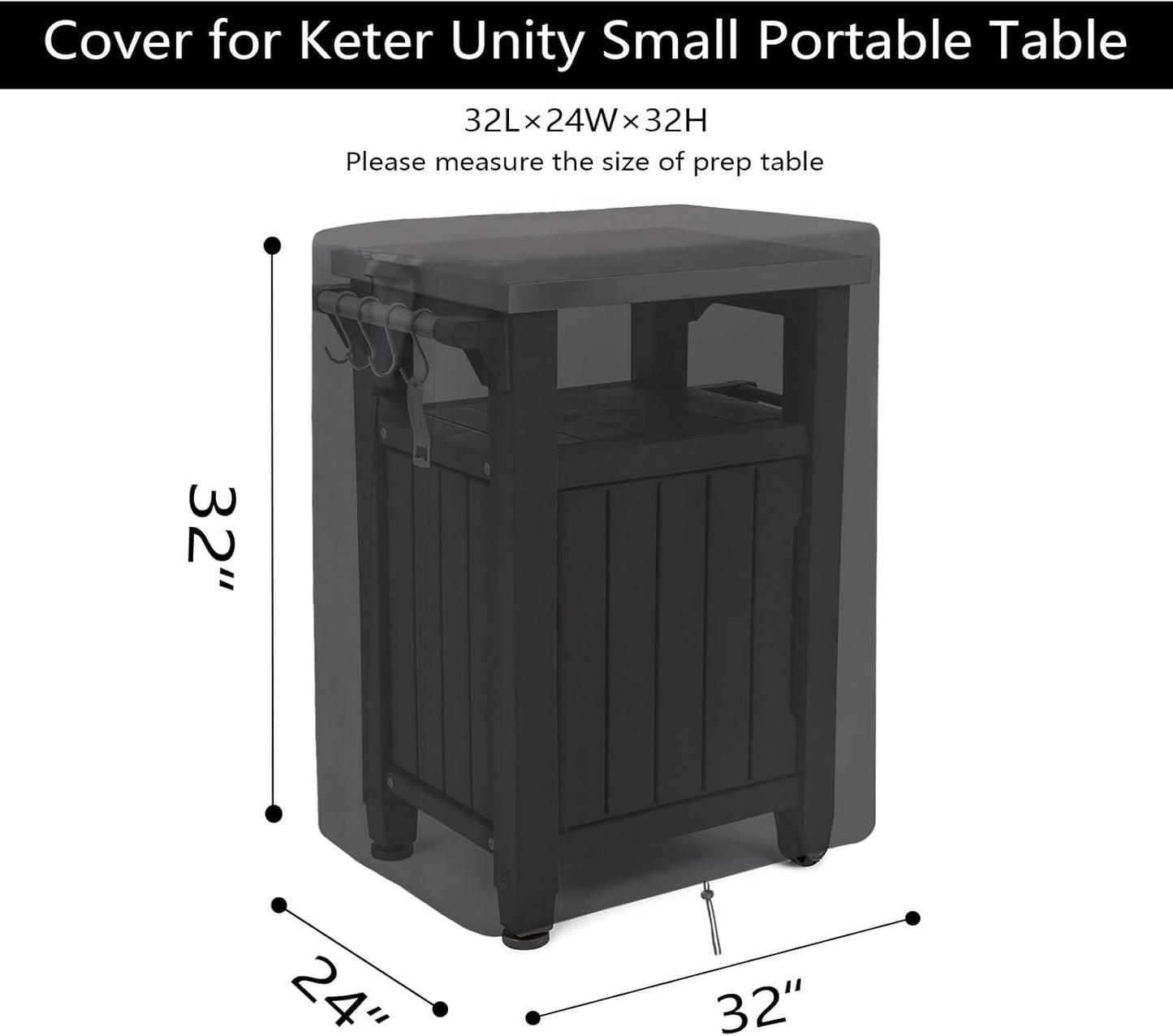 Prep Table Covers for Keter Unity Outdoor Kitchen Portable Bar Cart,Waterproof Patio BBQ Grill Cart Cover,Outdoor Pizza Oven Table Stand Cover - 32 x 24 x 32 Inch