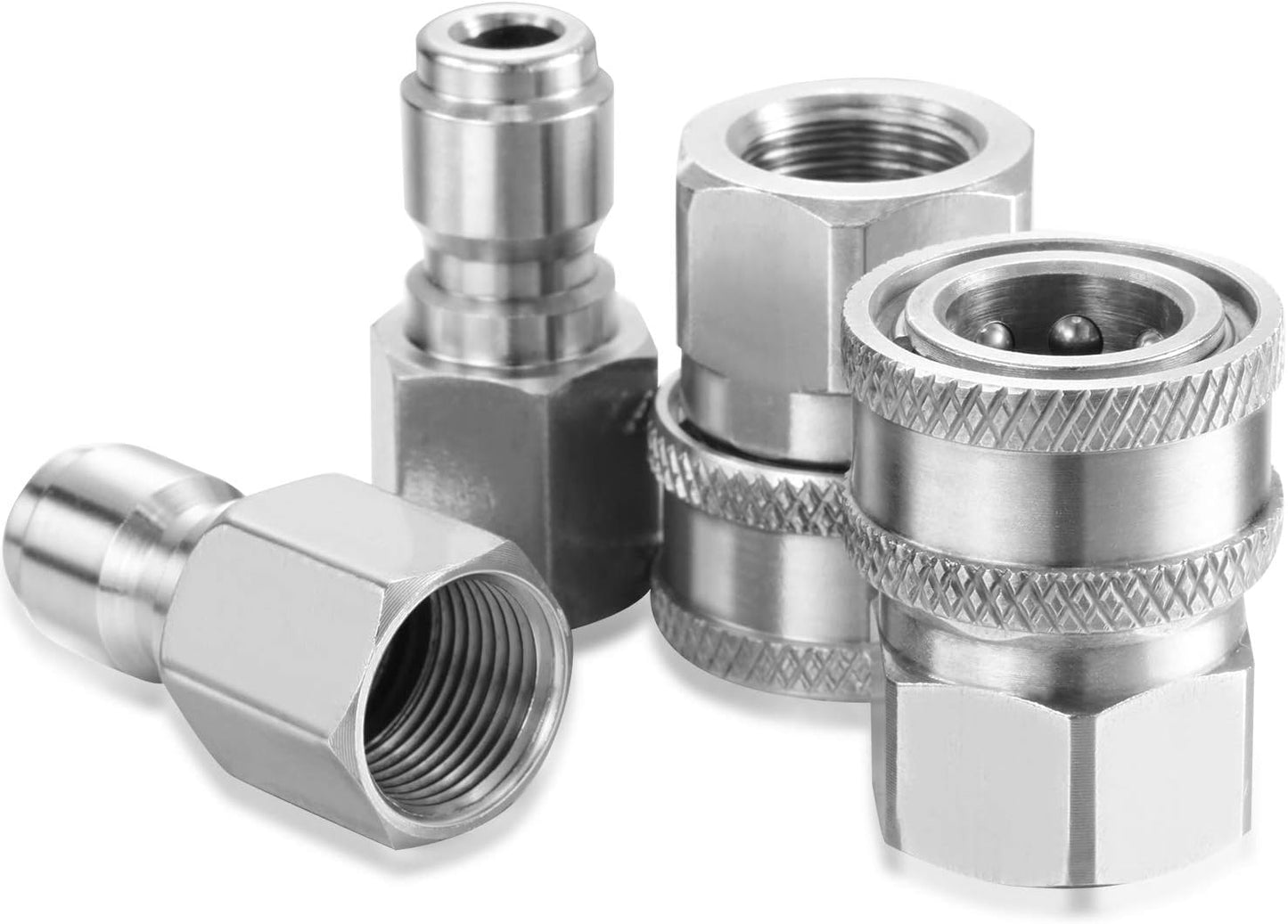 Hotop 4 Sets NPT 3/8 Inch Stainless Steel Male and Female Quick Connector Kit Pressure Washer Adapters Hose Quick Connector (Internal Thread)