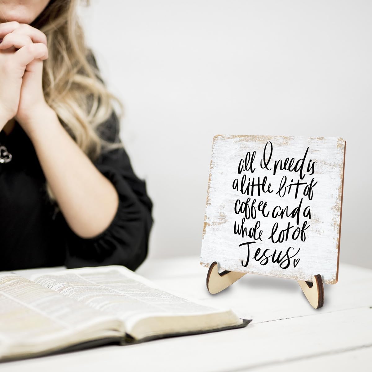 Inspirational Wood Sign Rustic Desk Decor Home Cubicle Office Decor Work Table Office Accessories Decorative Christian Religious Bible Verse Faith Decorations Office Supplies Cubicle Decor