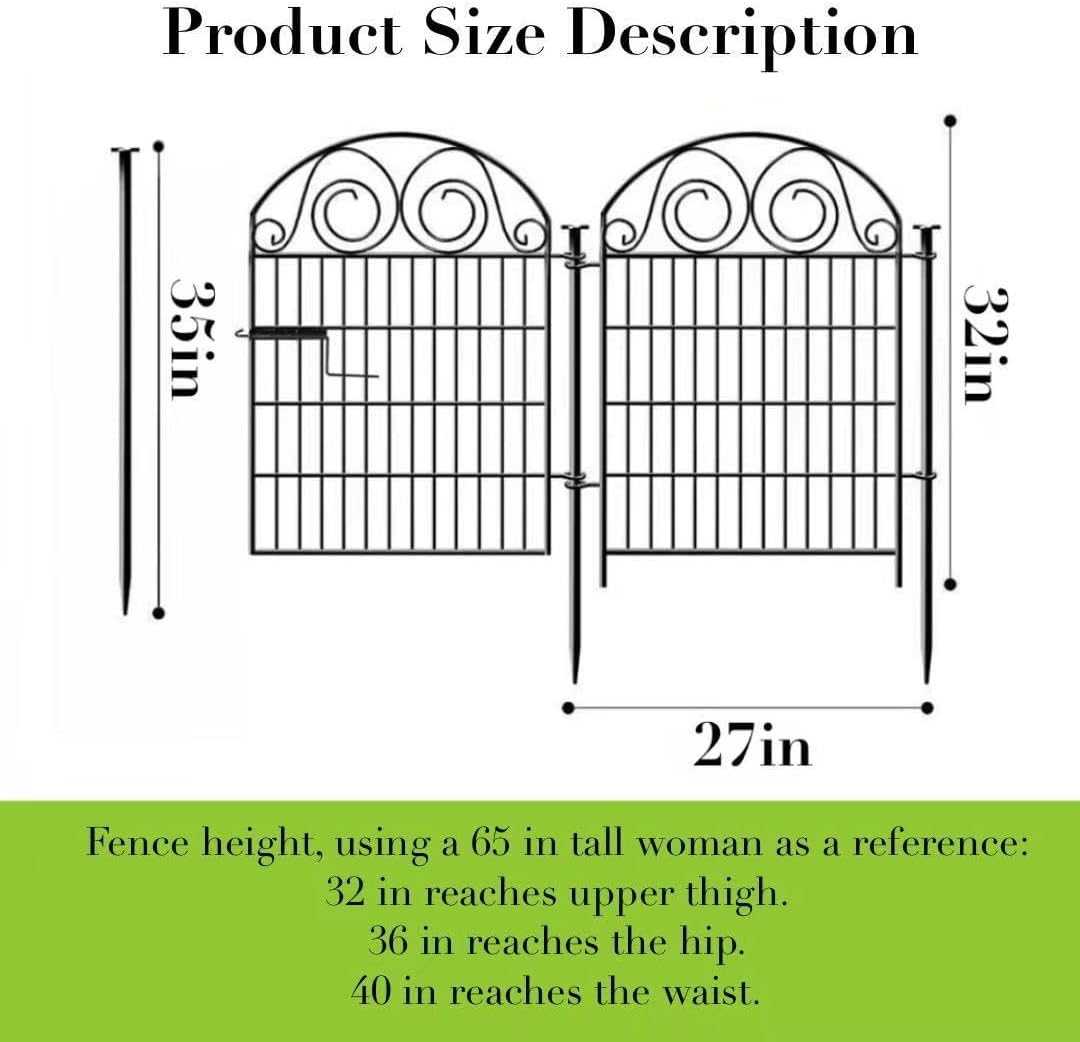 Tall Garden Fence with Gate, 32 Inch(H) 24 Panels Total Length 52.5 Ft Dog Fence Outdoor, Decorative Fence for Garden,Metal Temporary Fencing│Patented