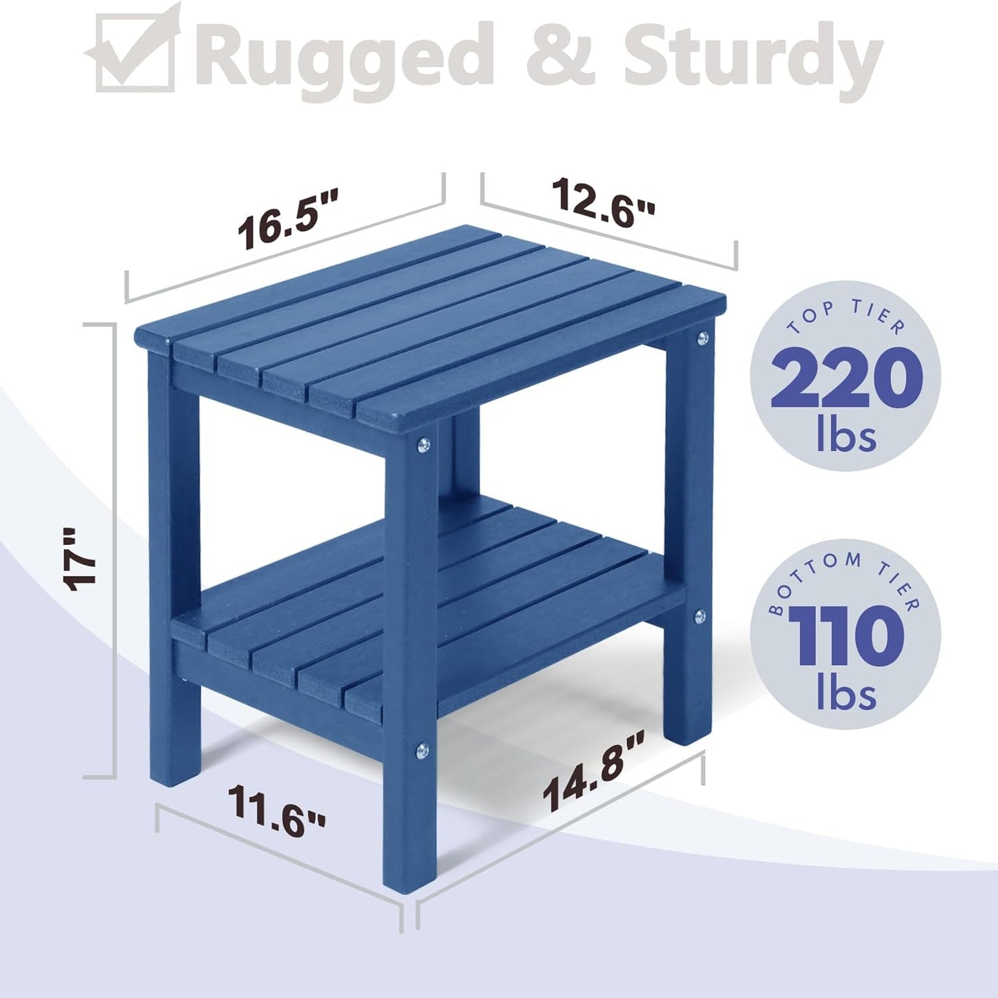 PASAMIC 2-Tier Adirondack Square Side Table, 17" HDPE Outdoor Side Tables, Weather Resistant End Table for Patio, Backyard, Pool, Indoor Companion, Beach, Easy Maintenance (Navy Blue)