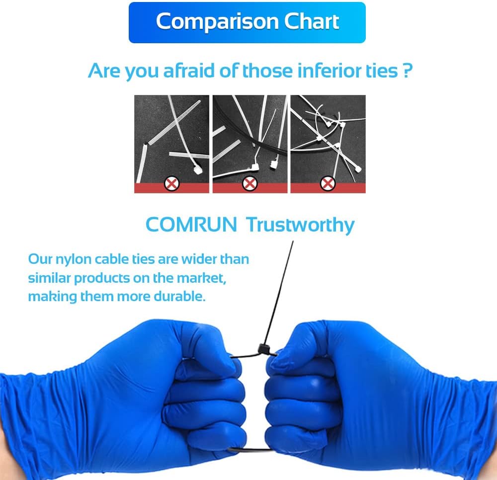 1000pcs 6Inch White Cable Tie,Nylon Zip Ties,Industrial Grade, 40 Pounds Tensile Strength, UV Resistant,Heavy Duty,for Home,Garden Trellis,Office,Garage and Workshop