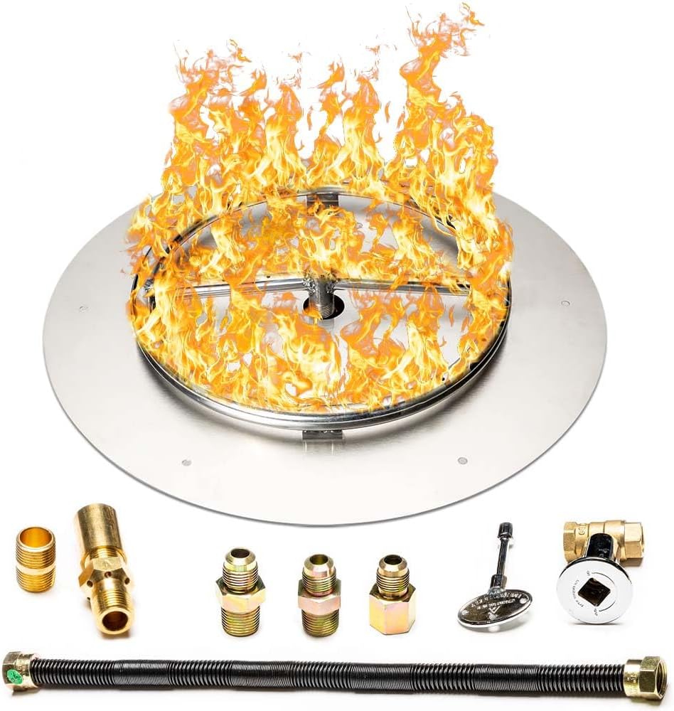 Fire Pit Burner Pan & Ring - Works with Liquid Propane - Stainless Steel Fire Pit Burner Kit 18-Inch Pan, 12-Inch Ring - 90,000 BTU Max