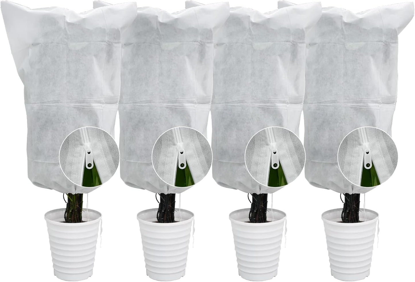 EAONE 4 Pack Plant Covers Freeze Protection, 47x71'' Winter Frosts Cloth for Outdoor Plants, Reusable Frost Blankets Drawstring Bags for Cold Freeze Sun Protection Bird Insect Prevention, White