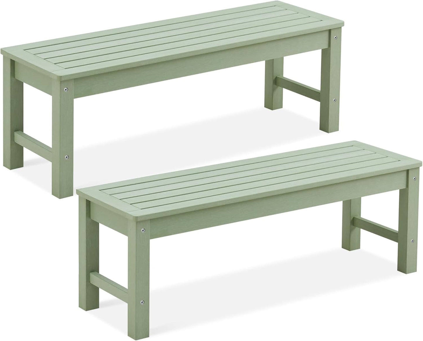 Psilvam 2-Person Outdoor Poly Lumber Patio Backless Bench, Fade-Resistant & Odor-Free Poly Lumber Patio Furniture, Weatherproof, Suitable for Garden, Porch and Park, 700 Lbs Support (2pcs, Green)