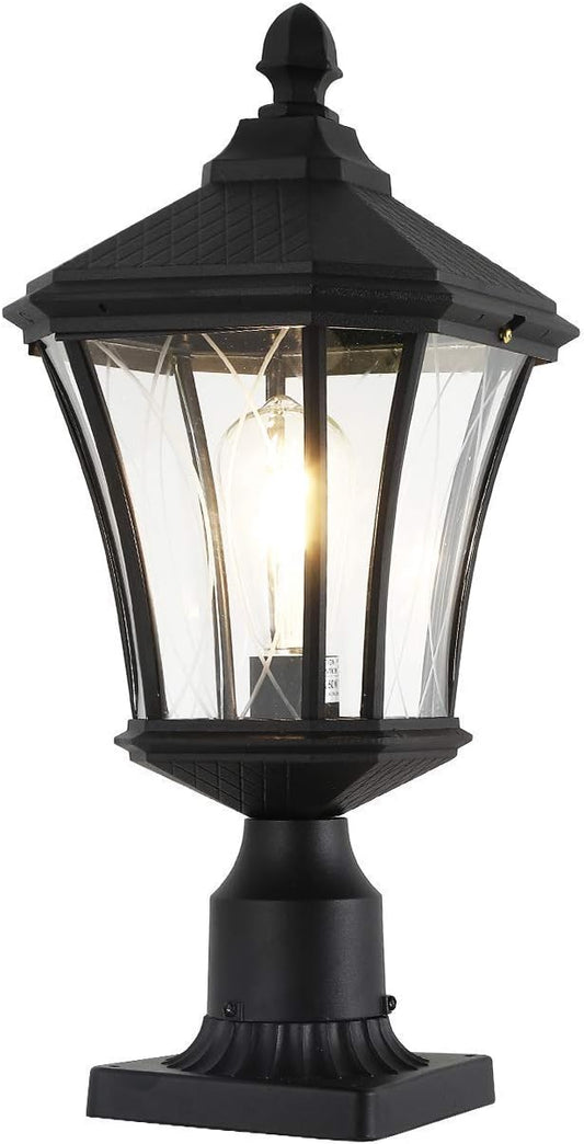 Post Lights Outdoor Post Lantern 20" Exterior Post Coach Light with Pier Mount Base, Weather Resistant Aluminum with Clear Glass Pier Mount Lantern Black Outdoor Pole Lamp for Patio, Porch, Yard