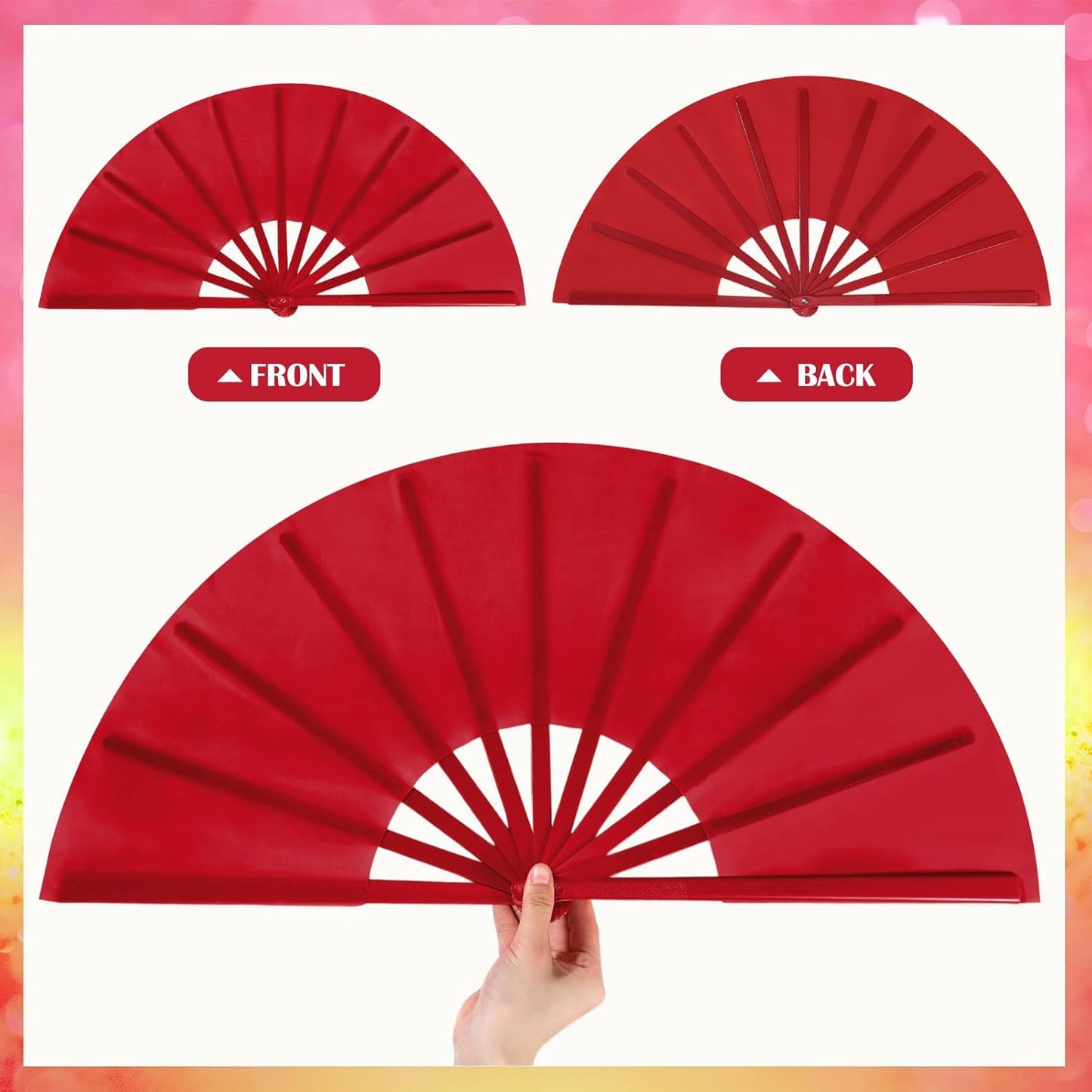 Maitys 2 Packs Large Clap Fans for Line Dancing Large Chinese Folding Hand Fans for Men and Women, Festival, Tai Ji, Kungfu, Martial Art, Gifts (Wine Red and Yellow)