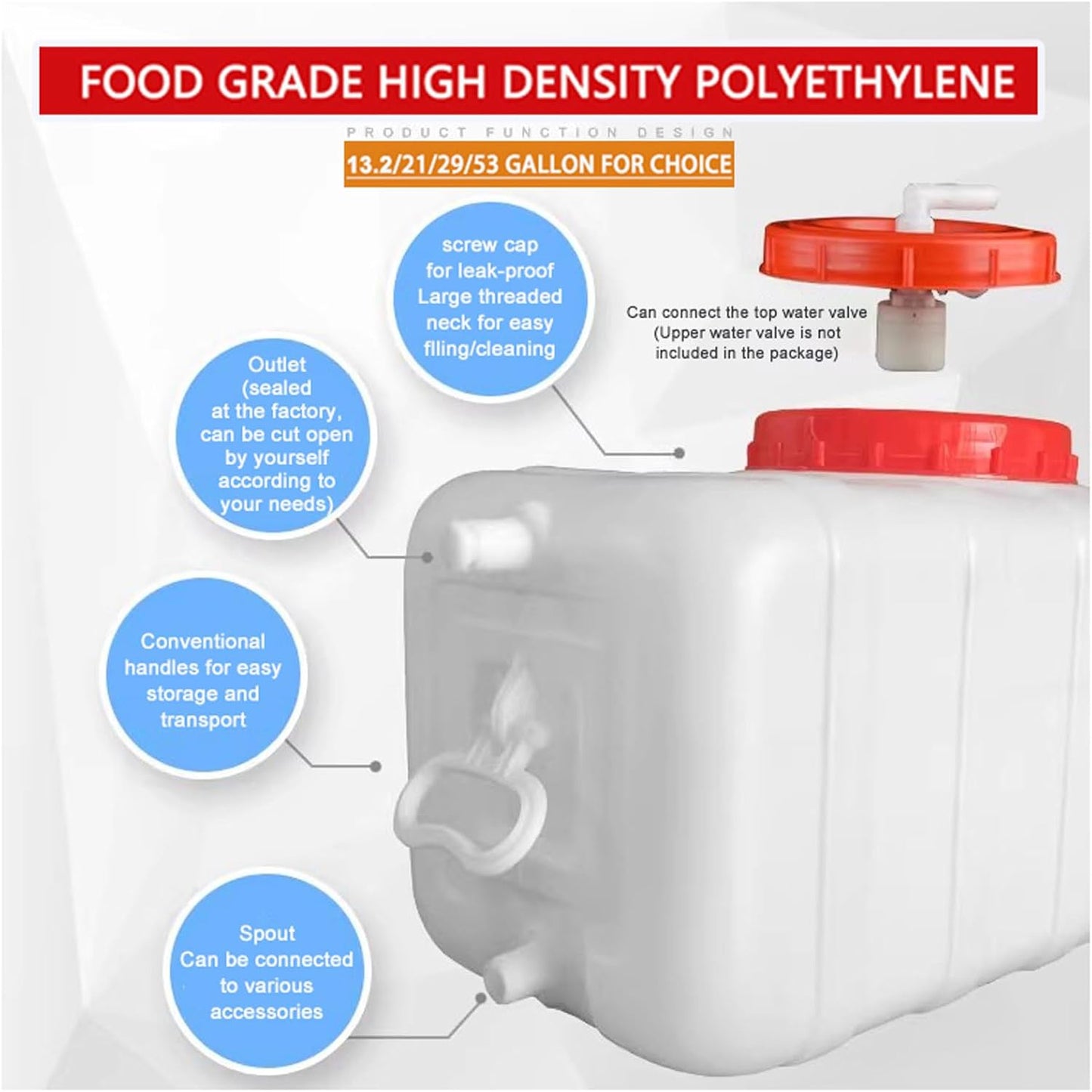 Large Water Storage Tank BPA Free Water Jug Container with Spigot, Portable Food Grade Plastic with Wide Opening for Outdoor Camping Hiking RV Emergency(Size:80L,Color:White)