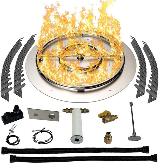 Stainless Steel Fire Pit Burner Pan & Ring Pro Kit for Natural Gas, 22-Inch Pan, 18-Inch Ring, 150,000 BTU Max