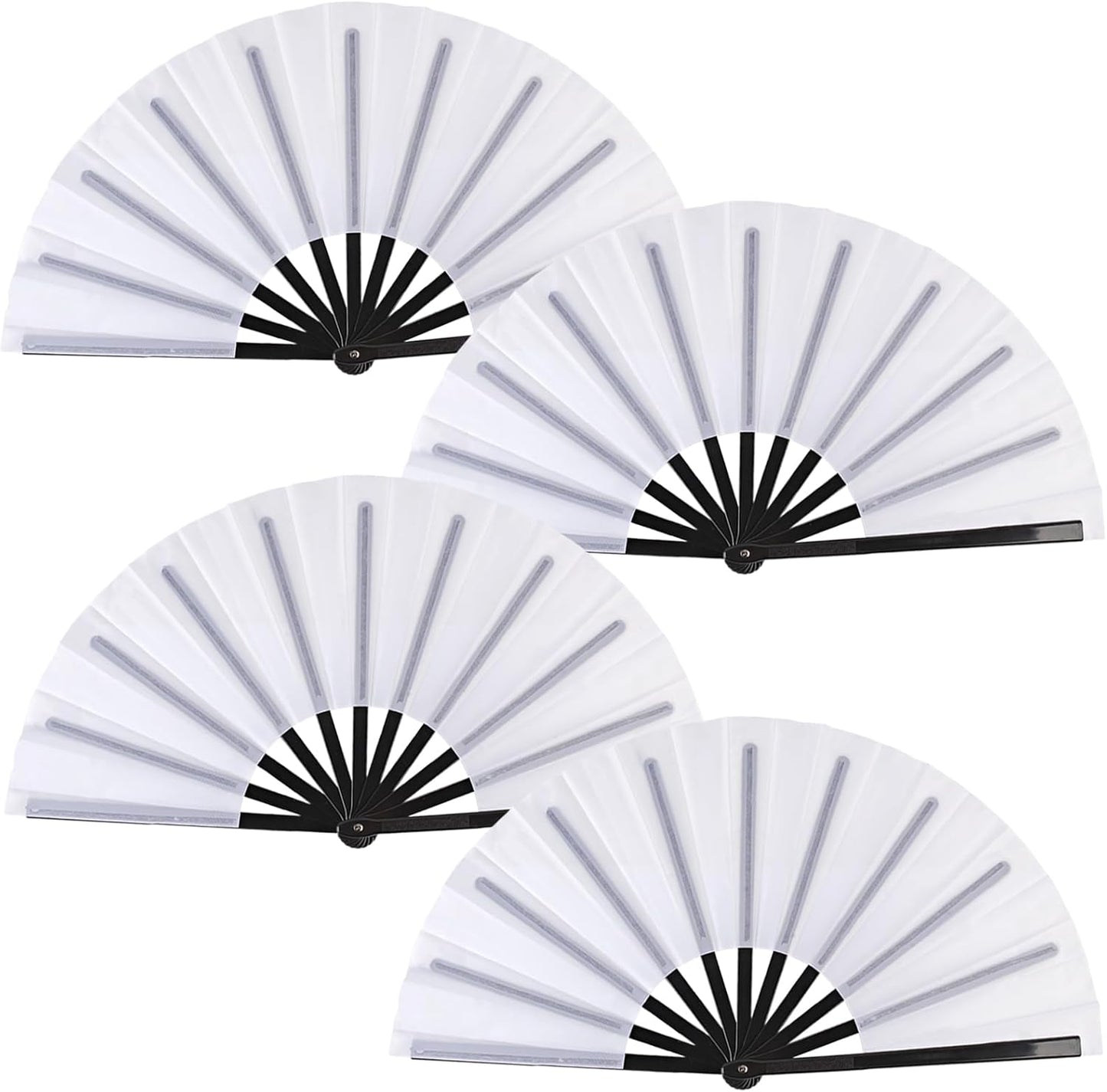 4 Pack Large Folding Hand Fan for Line Dance & Popping, Large Clap Rave Fan Chinese Kung Fu Hand Fan Decorative Folding Fans for Dance, Performance, Festival or Home Decorations(Black Pole White)