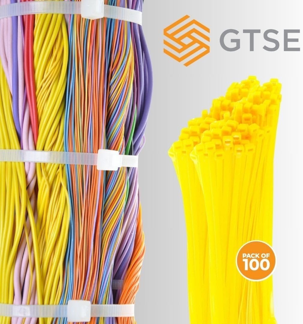 GTSE 6 Inch Yellow Zip Ties, 100 Pack, 40lb Strength, UV Resistant Strong Nylon Cable Ties, Self-Locking 6" Tie Wraps