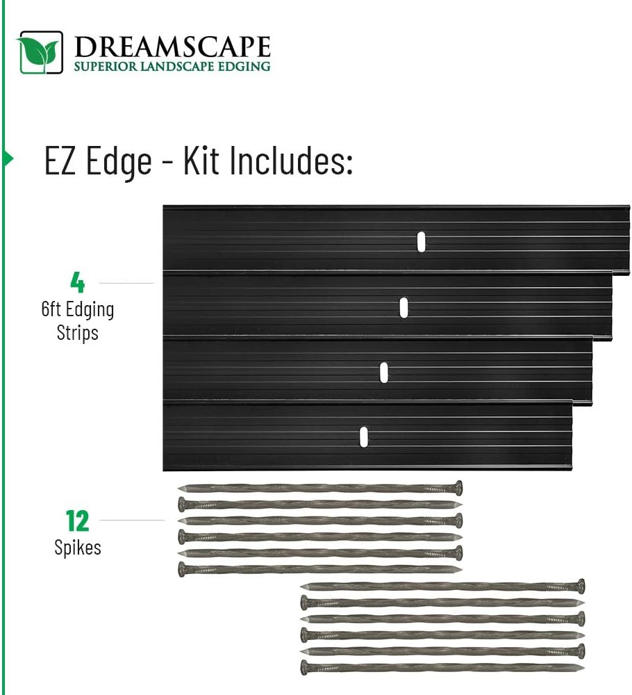 Dreamscape E-Z Edge Aluminum Landscape Edging - 4 Strips, 6ft Each (24ft Total), Mill Finish (Natural Aluminum) - Professional Quality Landscaping Border, Metal Divider for Lawn, Garden, Flowerbed