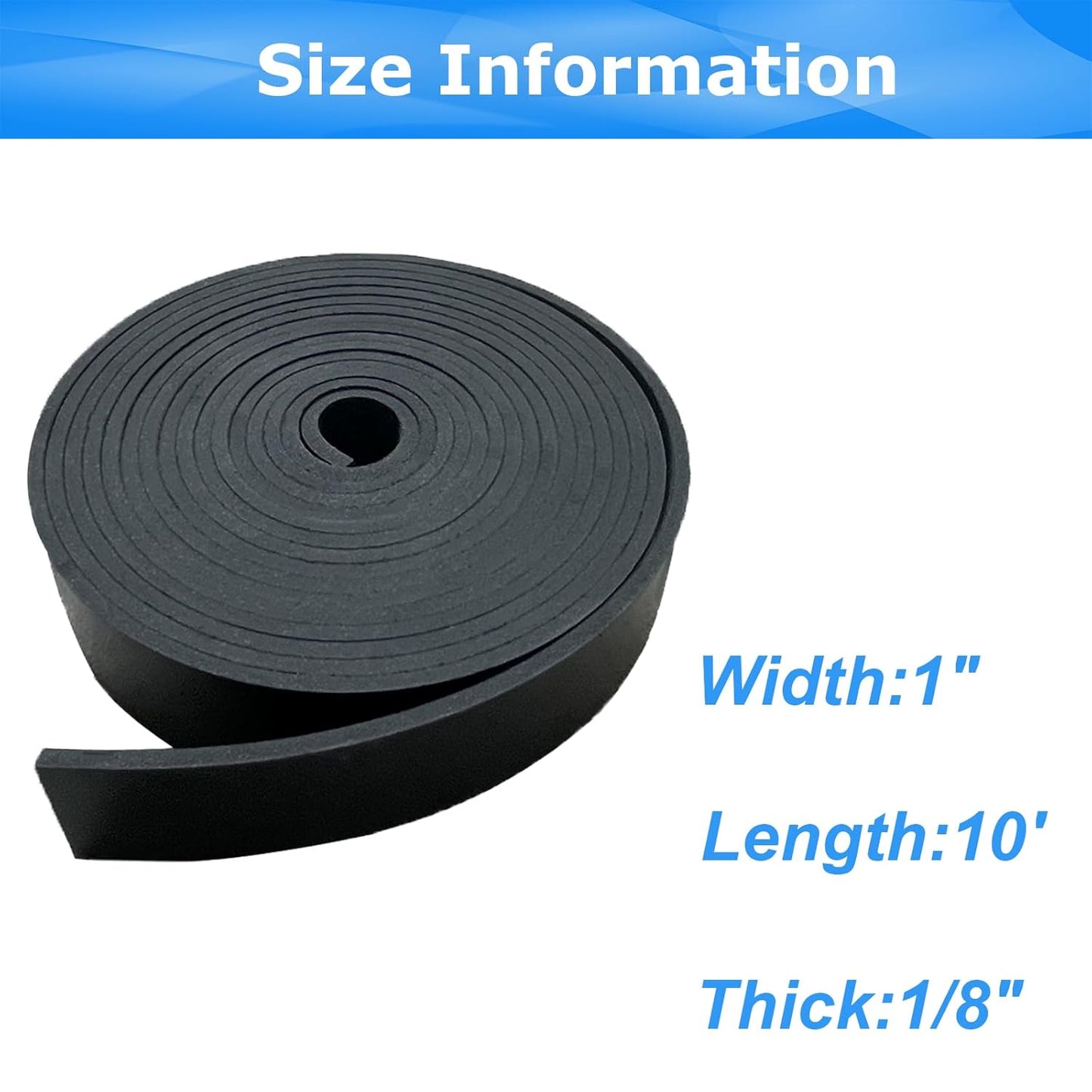 Solid Rubber Sheets,Rolls & Strips 1/8 (.125)" Thick X 1" Wide X 10'Long, Solid Rubber Strips for DIY Gaskets Crafts Pads Sealing Abrasion Supports Flooring Protection Warehouse