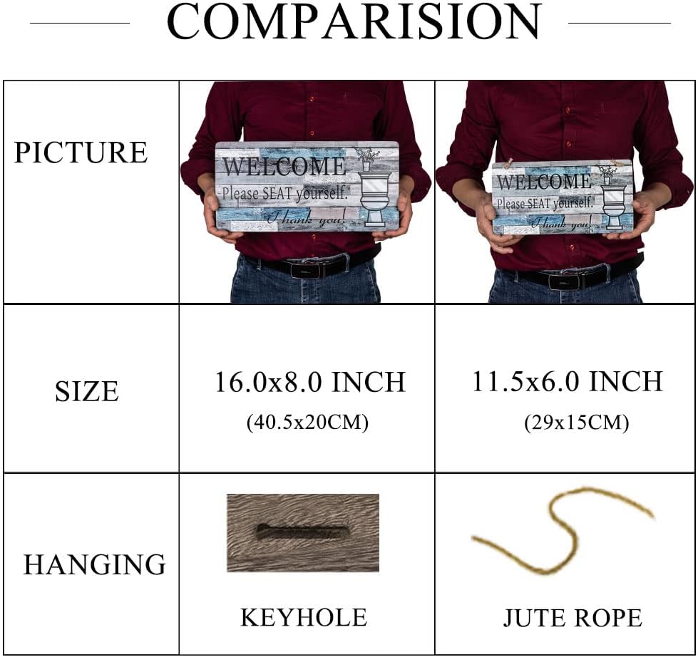 Funny Bathroom Wall Decor Sign Farmhouse Rustic Bathroom Decorations Wall Art 16" by 8" Please Seat Yourself Large Wood Plaque Wall Hanging Sign