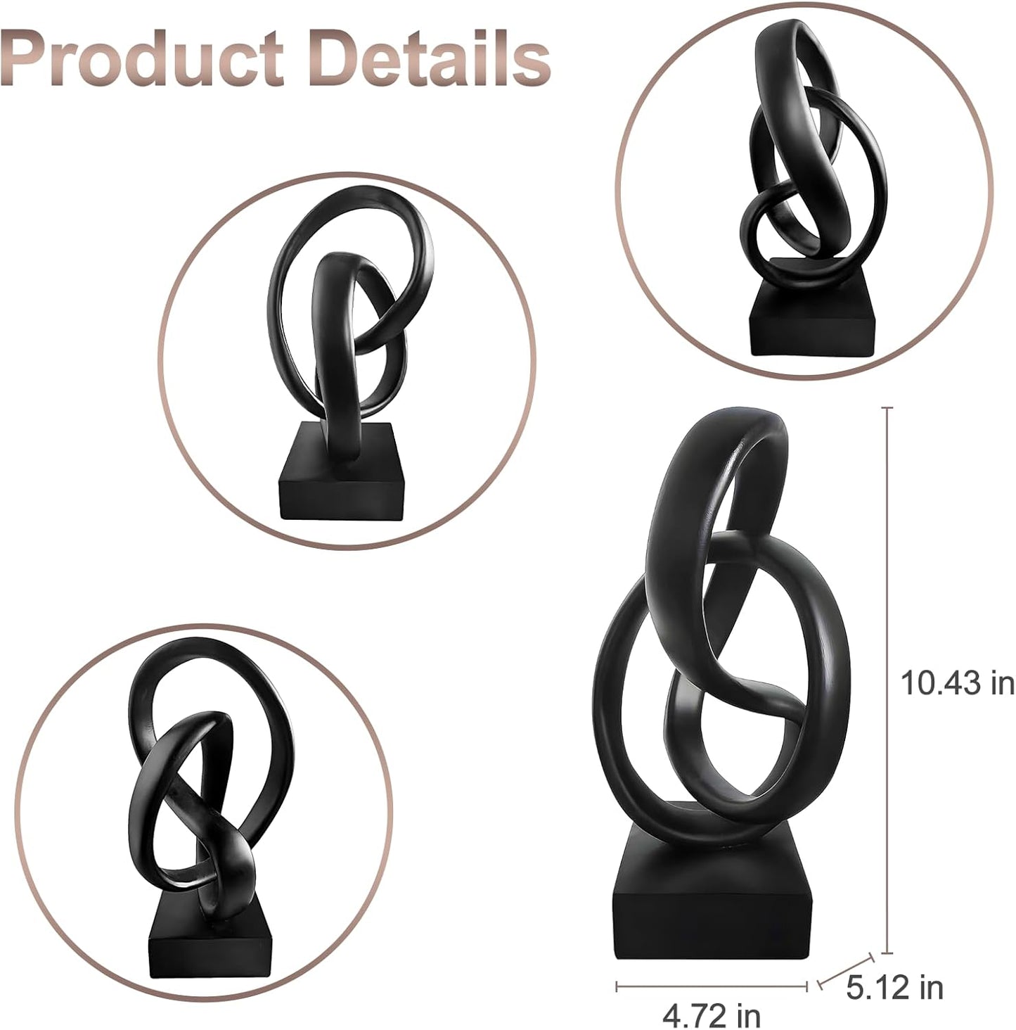 aboxoo Black Knot Decor Mobius Knot Statue, Abstract Statues, Coffee Table Decor for Living Room, Office, Modern Desk Decor