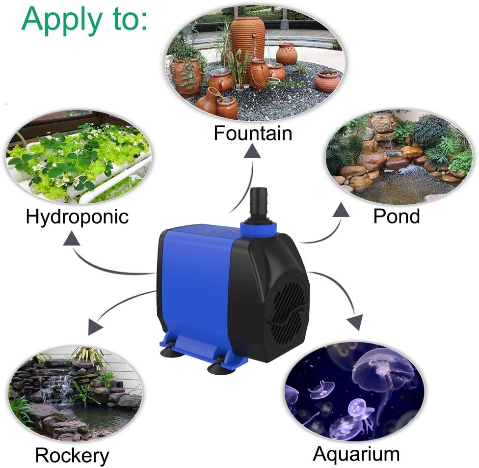 Submersible Pump 1056GPH (4000L/H 85W) Ultra Quiet with Over Heating Protection 9.8ft Power Cord for Fountains, Hydroponics, Ponds, Aquariums & More…