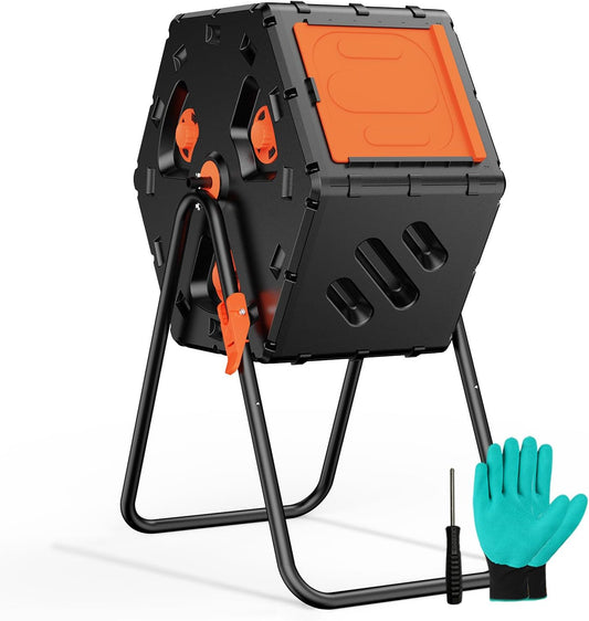 Compost Bin Outdoor 22.5 Gallon, Easy Assemble Composter Tumbler, 360°Rotating Garden Compost Bin for Fast Composting, Tumbling Composter for Outside, Backyard, and Yard
