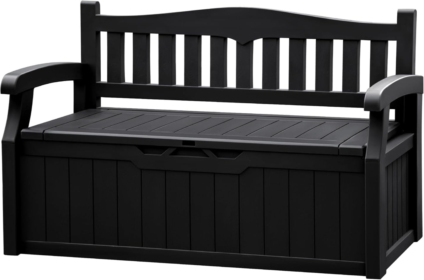 JUMMICO 80 Gallon Resin Outdoor Storage Bench, Large Deck Box with Armrest, Lockable & Waterproof for Garden, Home, Patio, Pools (Black)