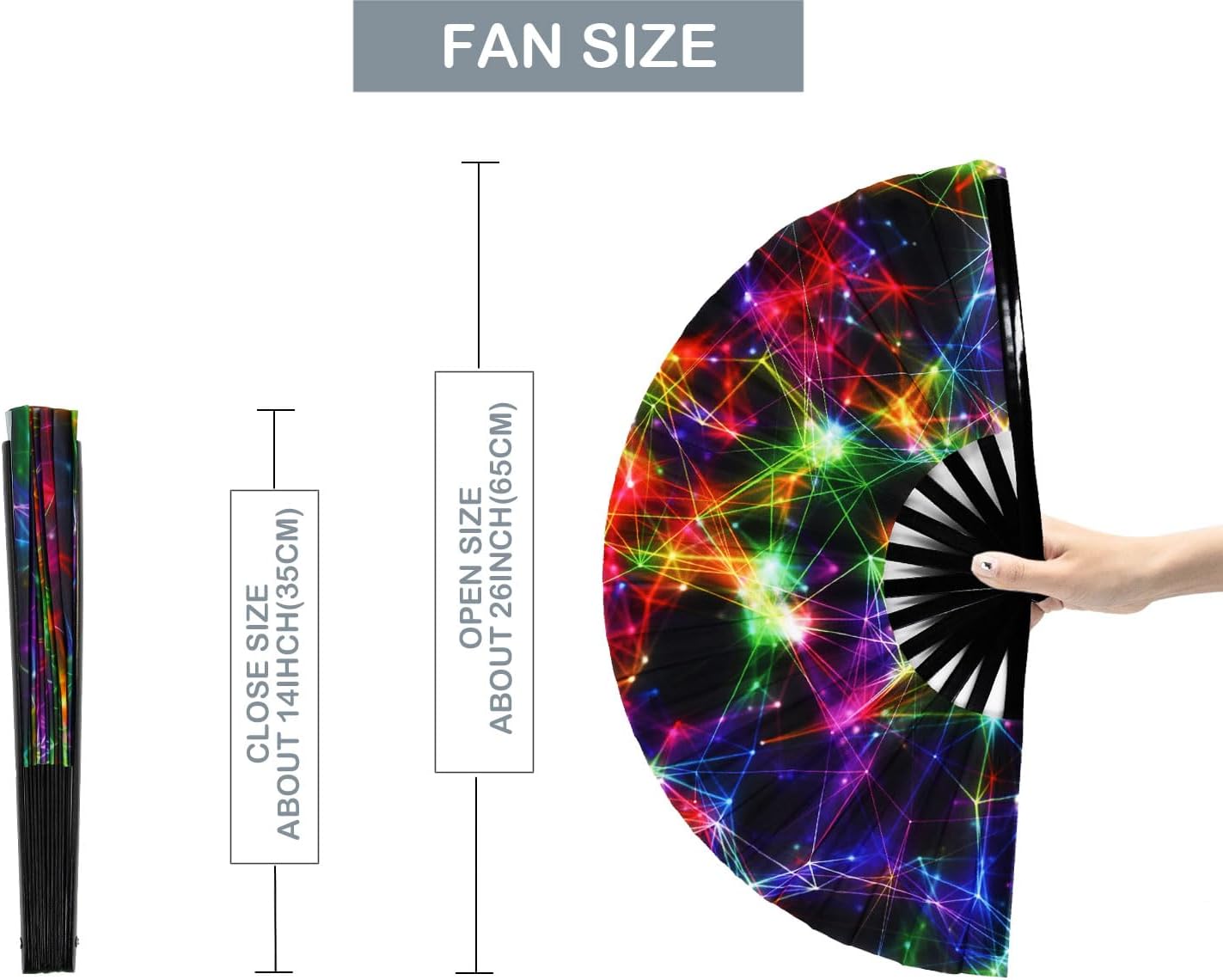 Large Rave Fan Folding Hand Fan Popping Fan for Line Dancing, Big Foldable Clacking Fans Clap Fans for Boots On The Ground Dance Festival, Dancing, Performance (Starry Sky)