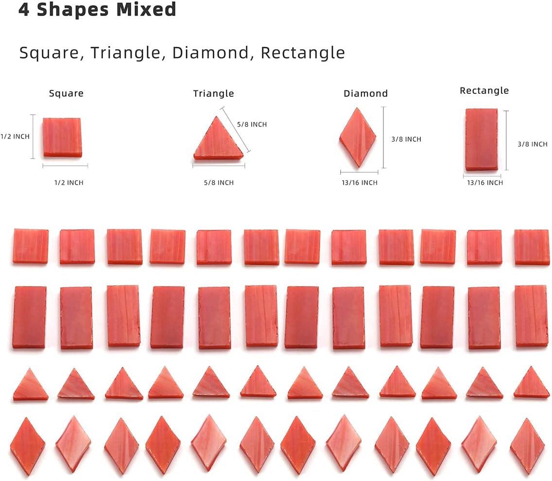 A Wide Range of Color selections Glass Mosaic Tiles Pieces for Art Crafts,4 Shapes Mixed Colorful Glass Tiles Tiffany Stained Glass Pieces Tile,200 Pieces, Orange-Red by Lanyani