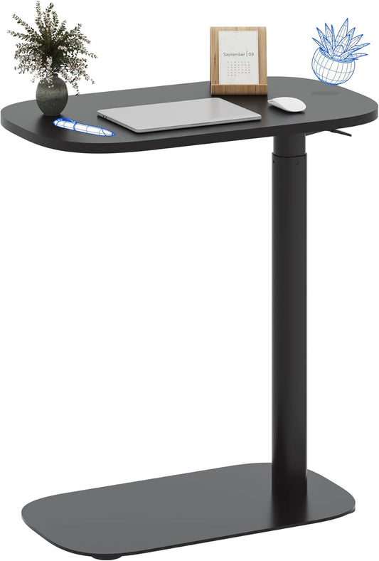 FLEXISPOT Adjustable C Table with Wheels, Mobile Snack Side End Table Sofa Couch Bedside Table Laptop Cart TV Tray Night Stand Small Space Side Table(23.6" W x 13.8" D,Black)