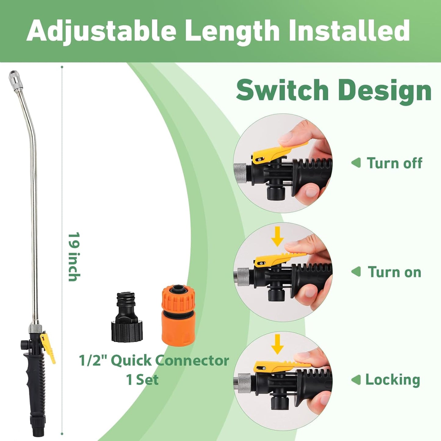 19 Inch Spray Wand Replacement for Ryobi, Adjustable Nozzle Stainless Steel Sprayer Wand with 1.2m Hose and 1/2" Hose Quick Connector, Sprayer Wand Compatible with Pump Sprayer (Black)