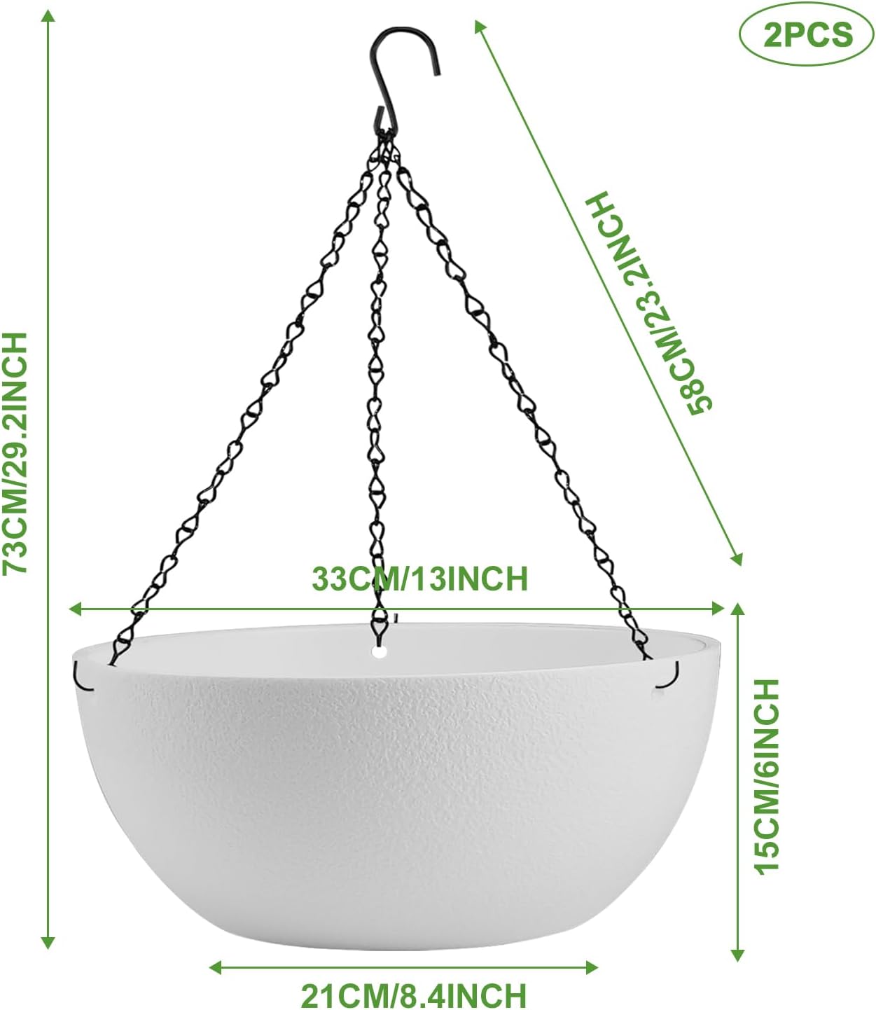Enenes 2 Pack 13 Inch Large Hanging Planters Outdoor Indoor Round Flower Pots with Drainage Holes and Chain Decorative Hanging Baskets for Garden Porch Balcony Home Decor