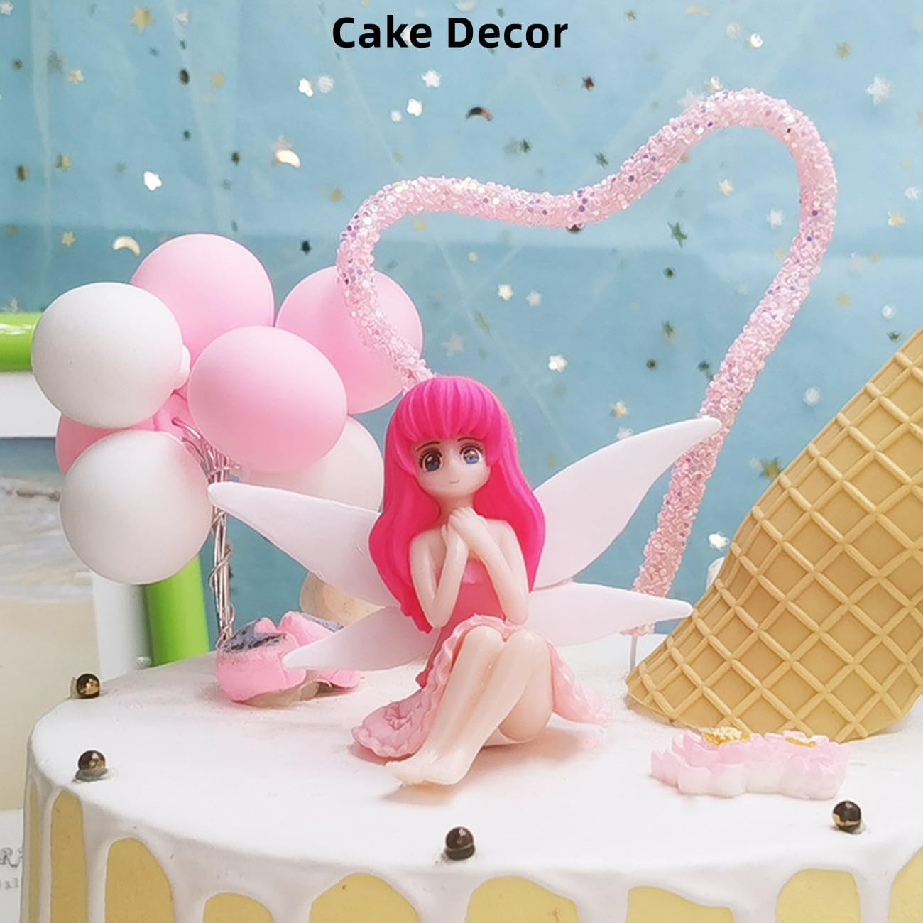 LONCESS Miniature Fairy Accessories - Small Fairy Figurines, Flower Pot, Garden Wands, Home Decoration, Birthday Cake Topper, Girl Fly Wing Figurines for Car Decor, 4 Pieces