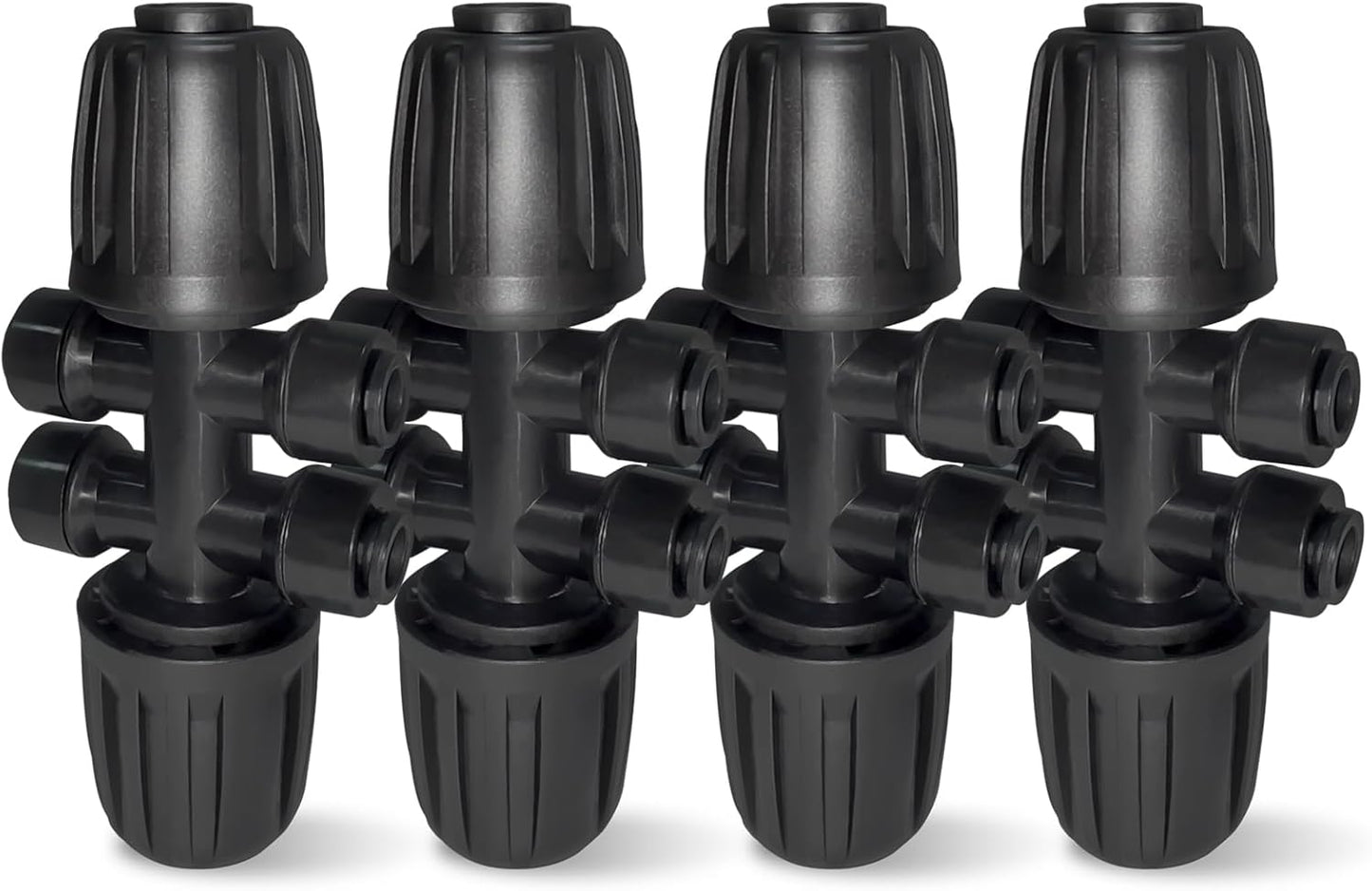 4 Pack 1/2'' to 1/4'' Drip Irrigation Fittings, Push-to-Fit 6 Way Drip Irrigation Part Barbed Tee Connectors, Anti-leak Locked Splitter Fitting for 1/2" Irrigation Tubing (0.6''-0.67''OD)