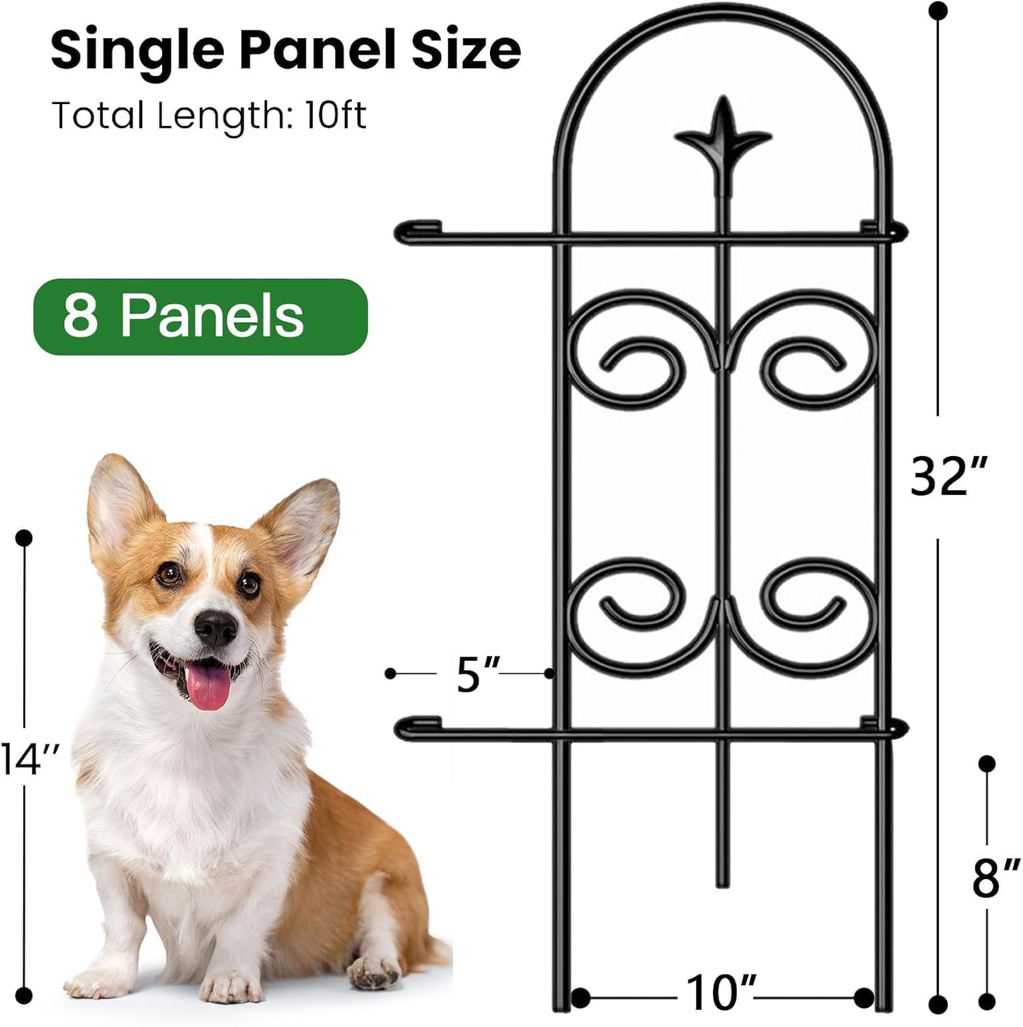 AMAGABELI GARDEN & HOME 8 Panels 32in(H)×10ft(L) Decorative Garden Fences and Borders for Dogs Pre-Linking Panels No Dig Garden Edging Border Fence for Animal Barrier Fencing for Flower Bed Yard Patio