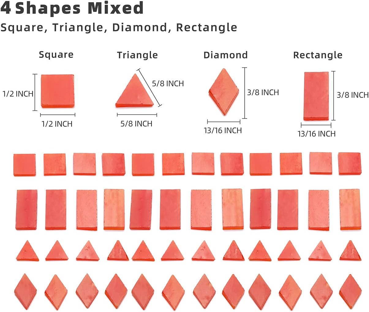 Lanyani 200 Pieces Glass Mosaic Tiles, 4-Shapes Mixed Stained Glass Pieces Tile for Crafts,Watermelon Red