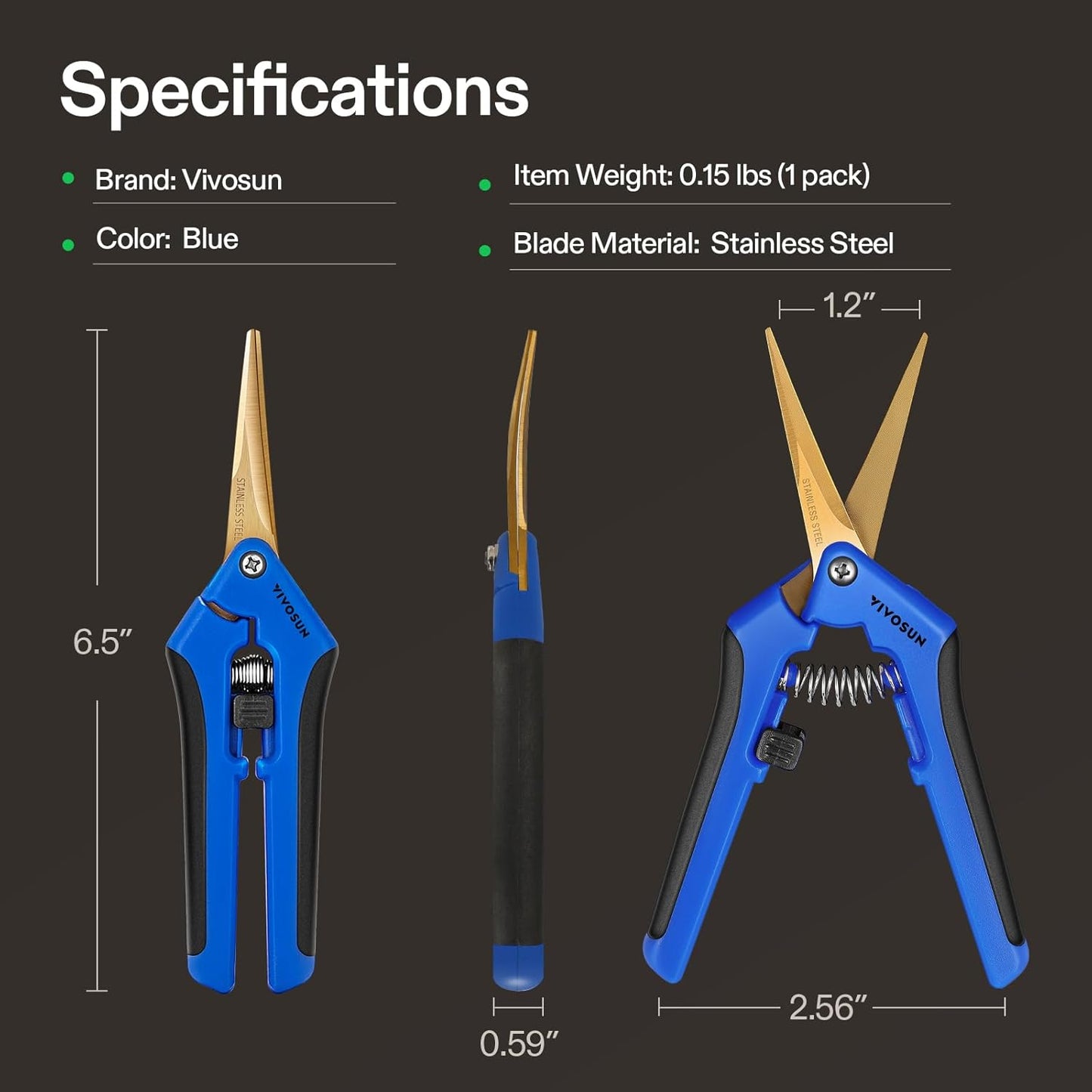 VIVOSUN 2-Pack Curved Gardening Scissors 6.5 Inch Hand Pruner Shear with Titanium Coated Precision Blades (Curved Blades)