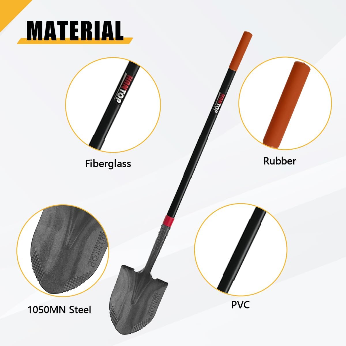 Heavy Duty Round Point Digging Shovel with Long Fiberglass Handle Garden Shovels Spade for Digging,Planting, Transplanting,58 inches