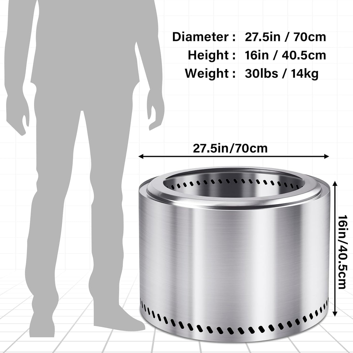 HGD 28 Inch Smokeless Firepit, Stainless Steel Fire Pit, Wood Burning Firepit for Patio Garden Picnic