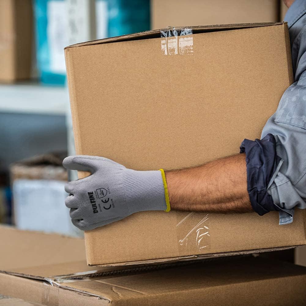 DULFINE Men's Large Grey 60 Pairs Safety Work Gloves with Thin Polyurethane Coating for General Light to Medium Duty Tasks