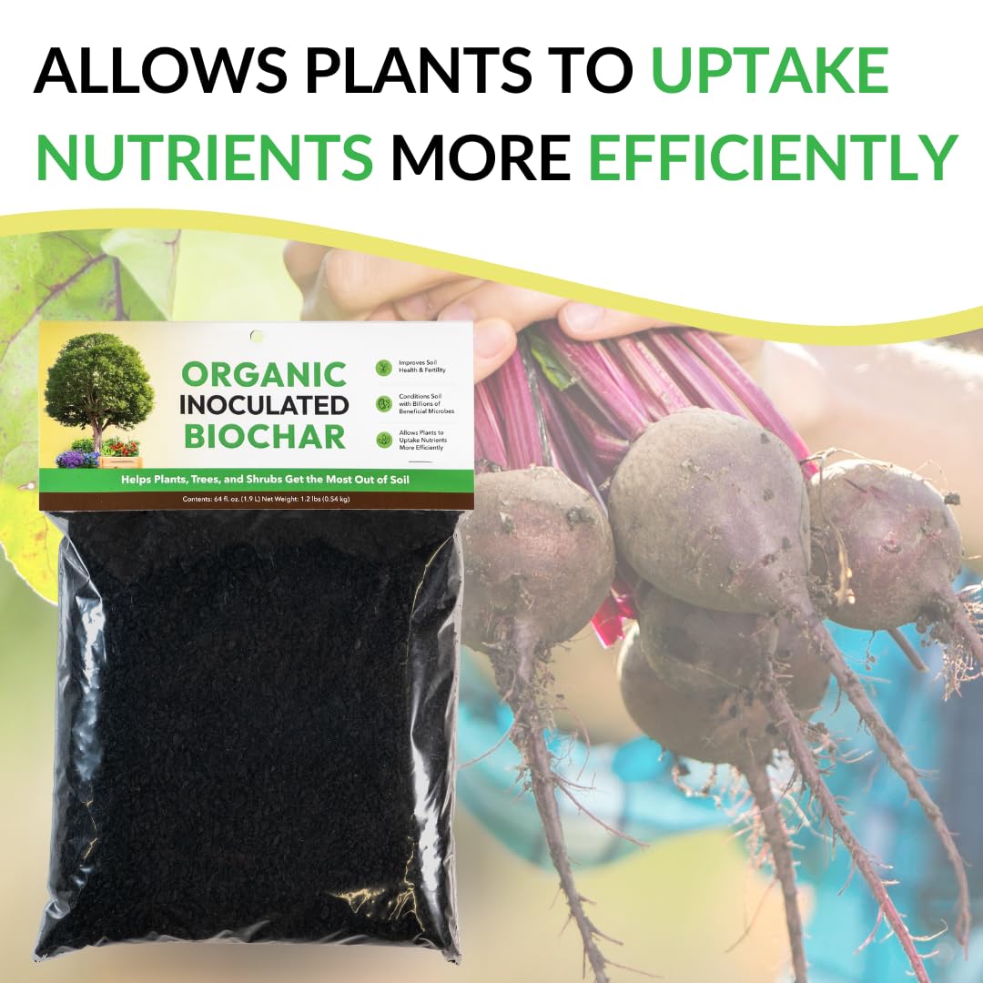 Organic Inoculated Biochar: Helps Plants and Trees Get The Most Out of Soil | Allows Plants to Uptake Nutrients More Efficiently | Contains Millions of Soil-Enriching Micro-Organisms | 64oz Bag