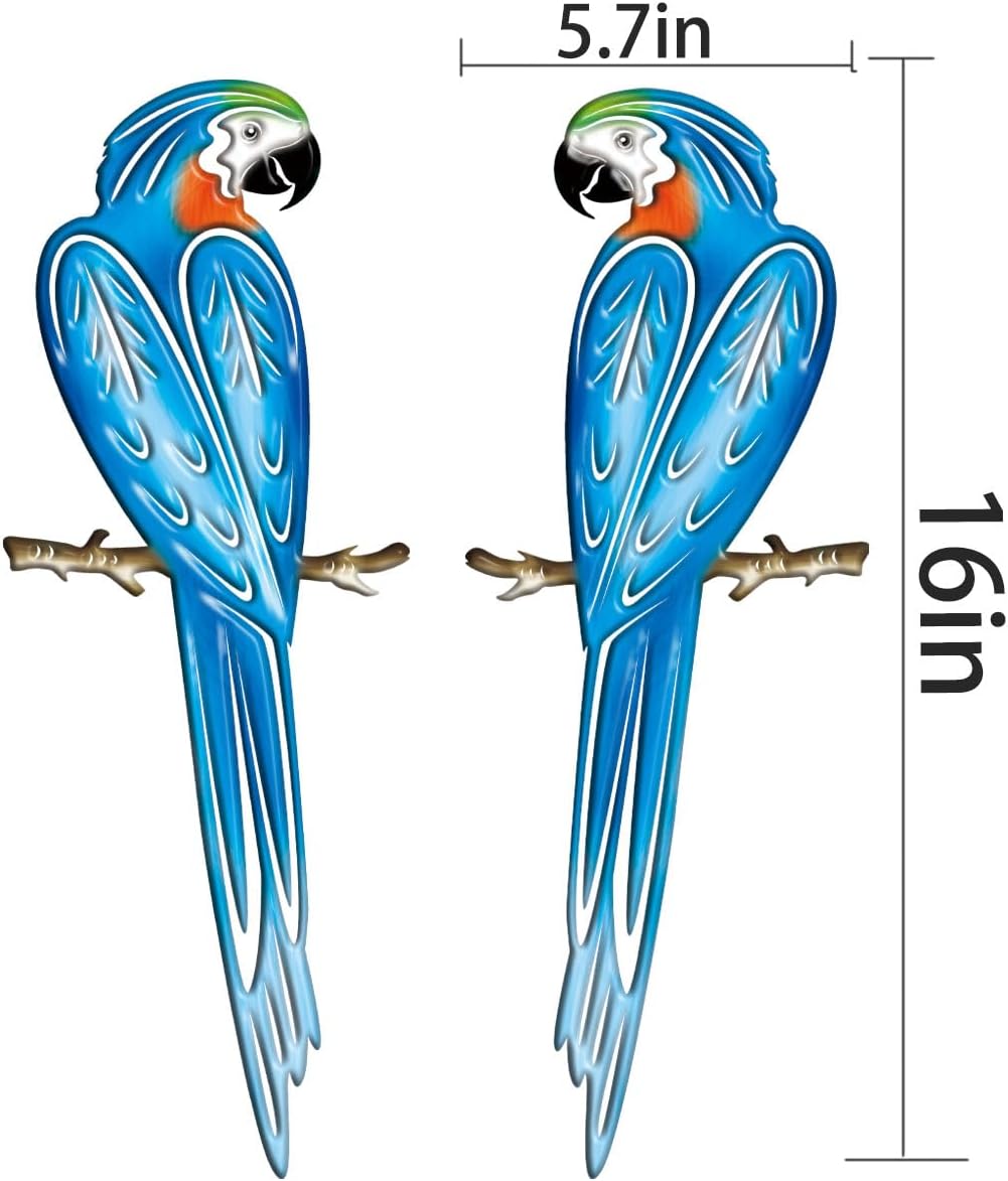 EiGreen Metal Bird Wall Art Decor 3D Outdoor Parrot Sculpture, Hanging Decor Suitable for Gardens, Fence, Patio, Living Room, Bedroom, Yard