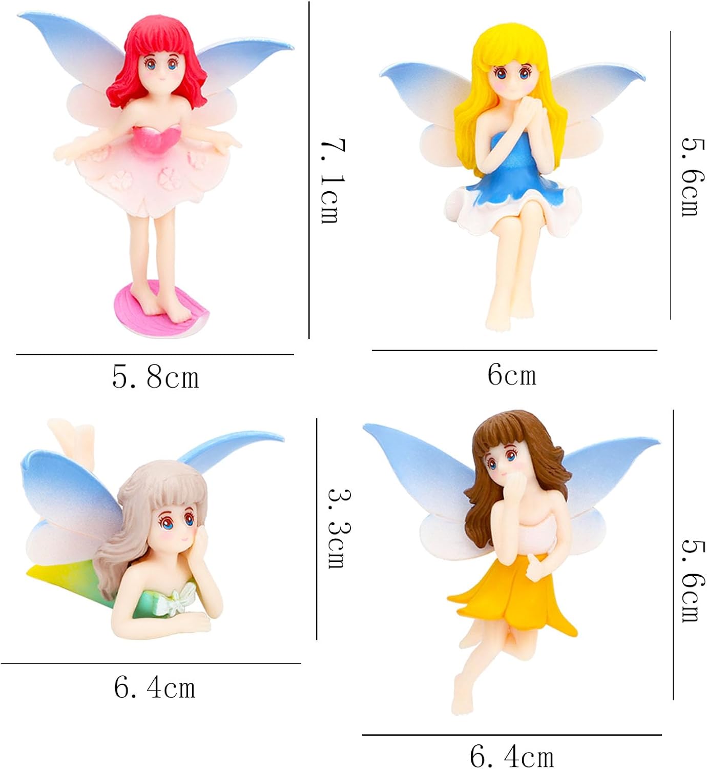 ONEST 4 Pieces Miniature Fairy Garden Accessories Small Fairy Figurines Hand Painted Fairies Figures Girl Fly Wing Figurines for Car Decor Fairies Garden Flower Pot Birthday Cake Topper