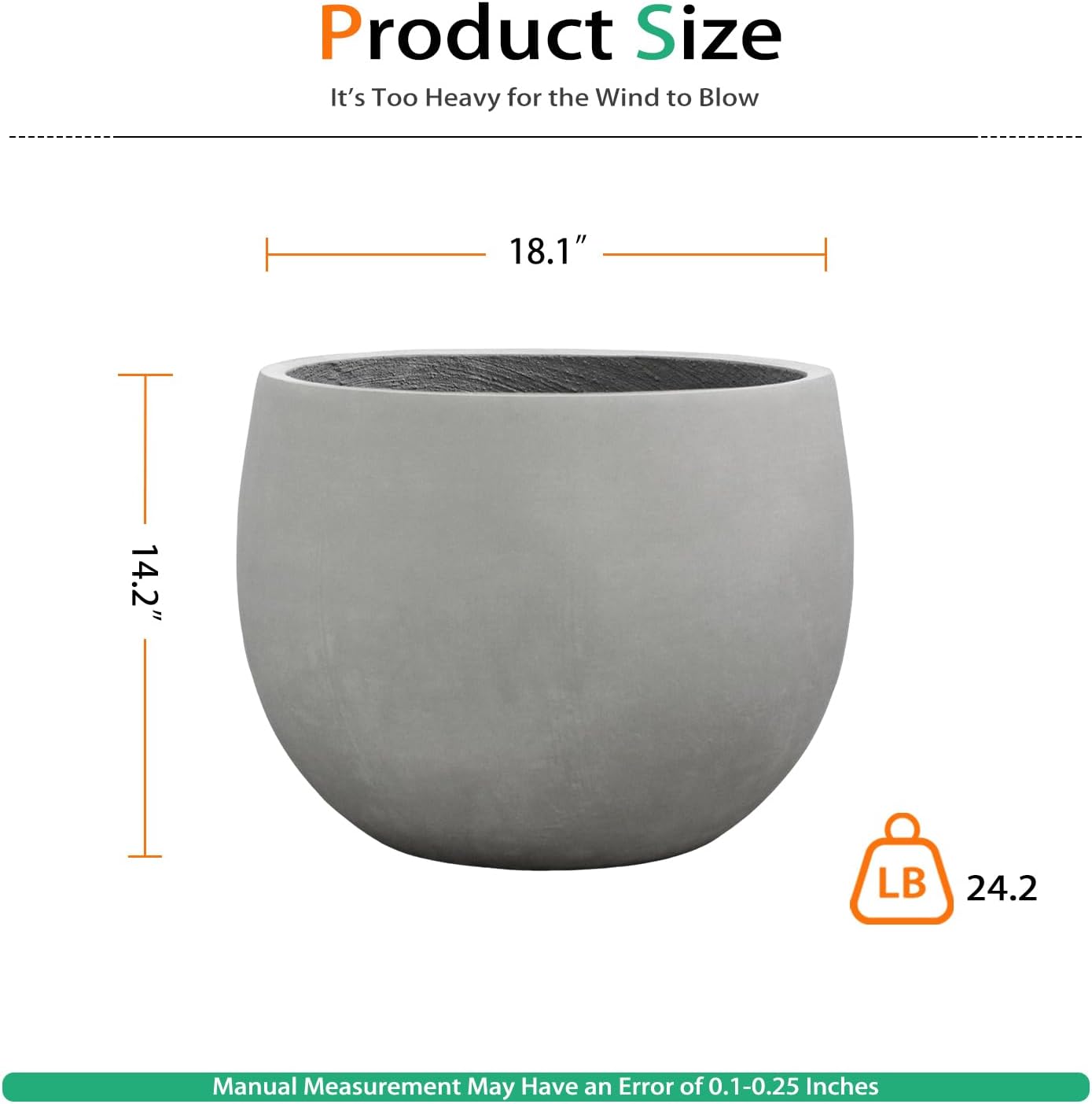 Ball Concrete Planter Outdoor Indoor, Large Tall Cement Plant Pots for Trees Flowers (Gray, 18 inch)