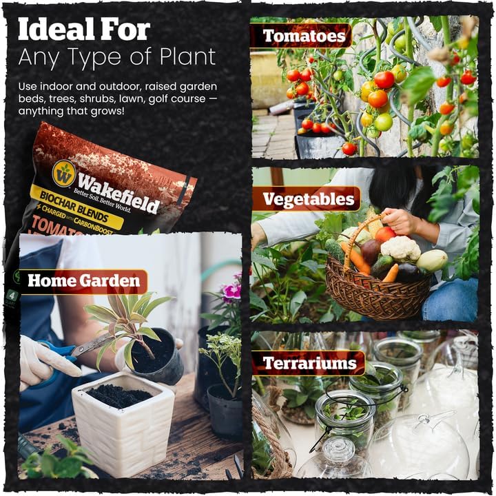 Wakefield Premium Biochar Blend – Organic Potting Soil for Vegetables, Tomatoes & Gardens – Potting Mix Enriched with Humic Acid & CarbonBoost – Versatile Top Soil for Indoor & Outdoor Plants-4quarts
