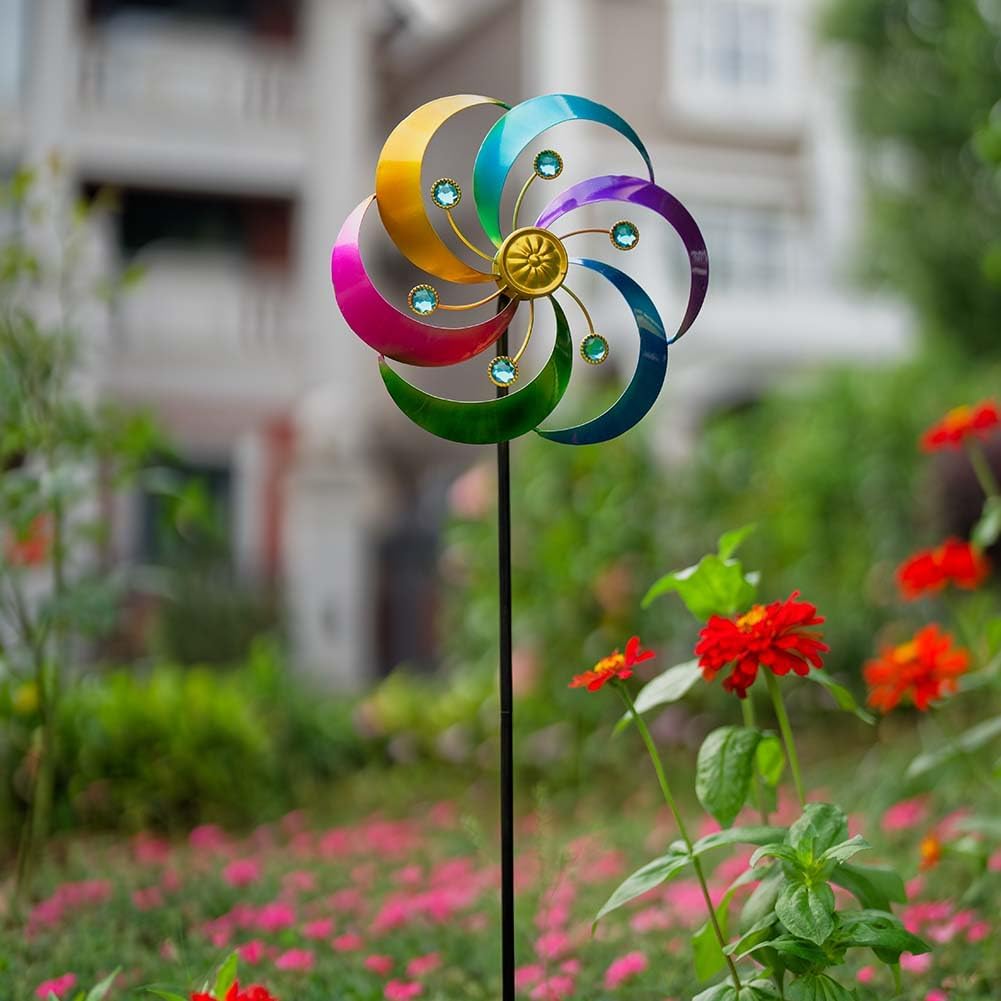 DREAMYSOUL 2 Packs Metal Wind Spinners Outdoor, Colorful Pinwheels for Yard and Garden, Kinetic Wind Spinner & Sculpture