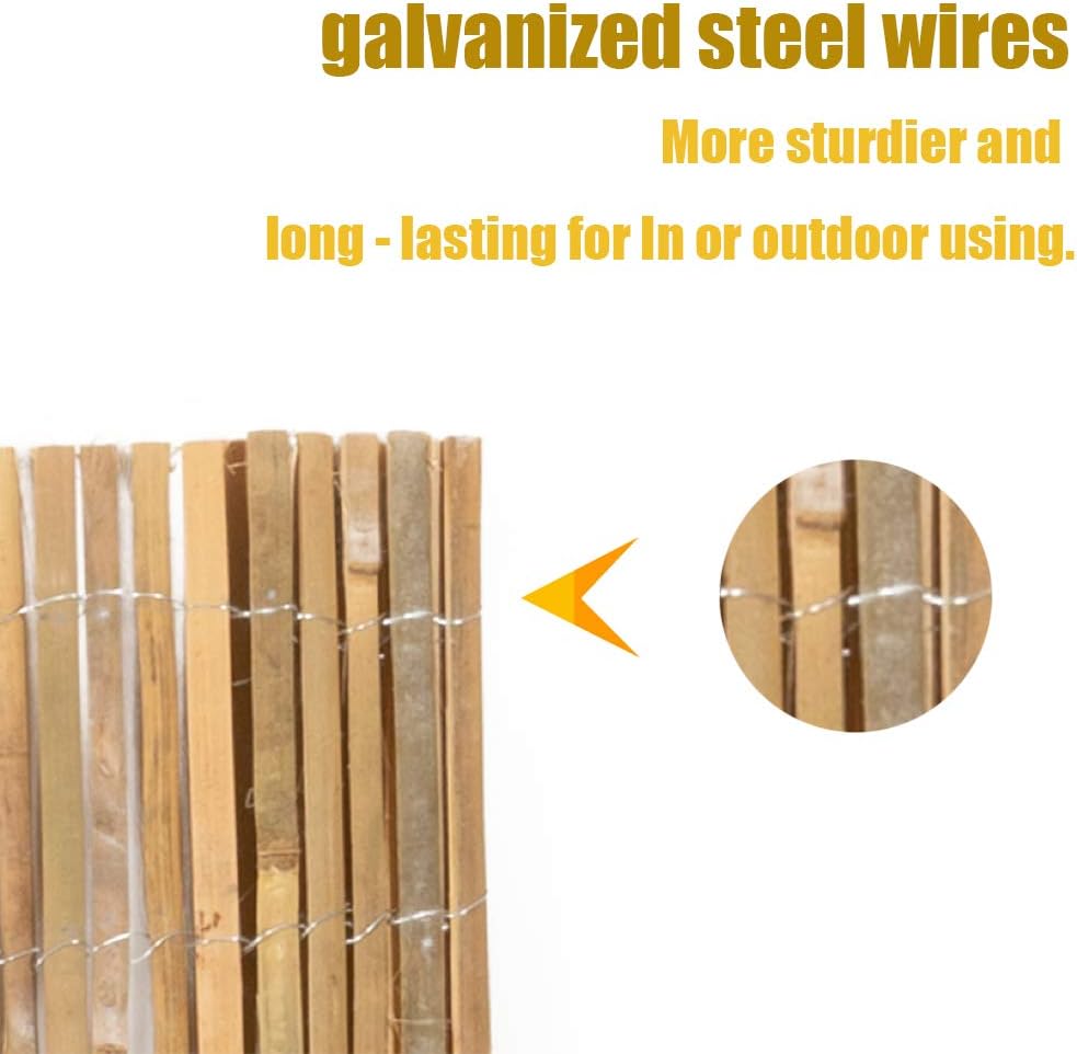 Mininfa Natural Bamboo Slat Screening, Eco-Friendly Privacy Slat Fence, Bamboo Screen Panel Roll for Balcony or as Wind and Sight Protection (2m x 4m)