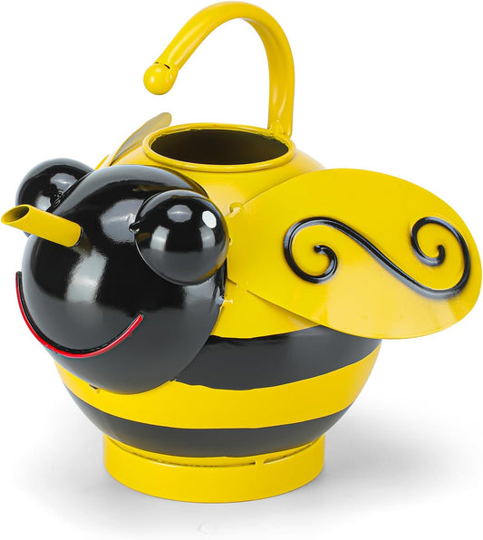 Metal Cute Bee Watering Can for Indoor/Outdoor Plants, Handmade Bee Watering Pot 1.8L 1/2 Gallon, Kids Novelty Decorative Watering Kettle Planter for Plants Succulent Flowers, Garden Decor